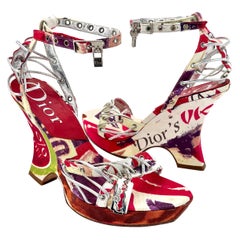 Dior SS 2003 John Galliano Victim Y2K Vintage Charm Wedge Sandals 36.5
