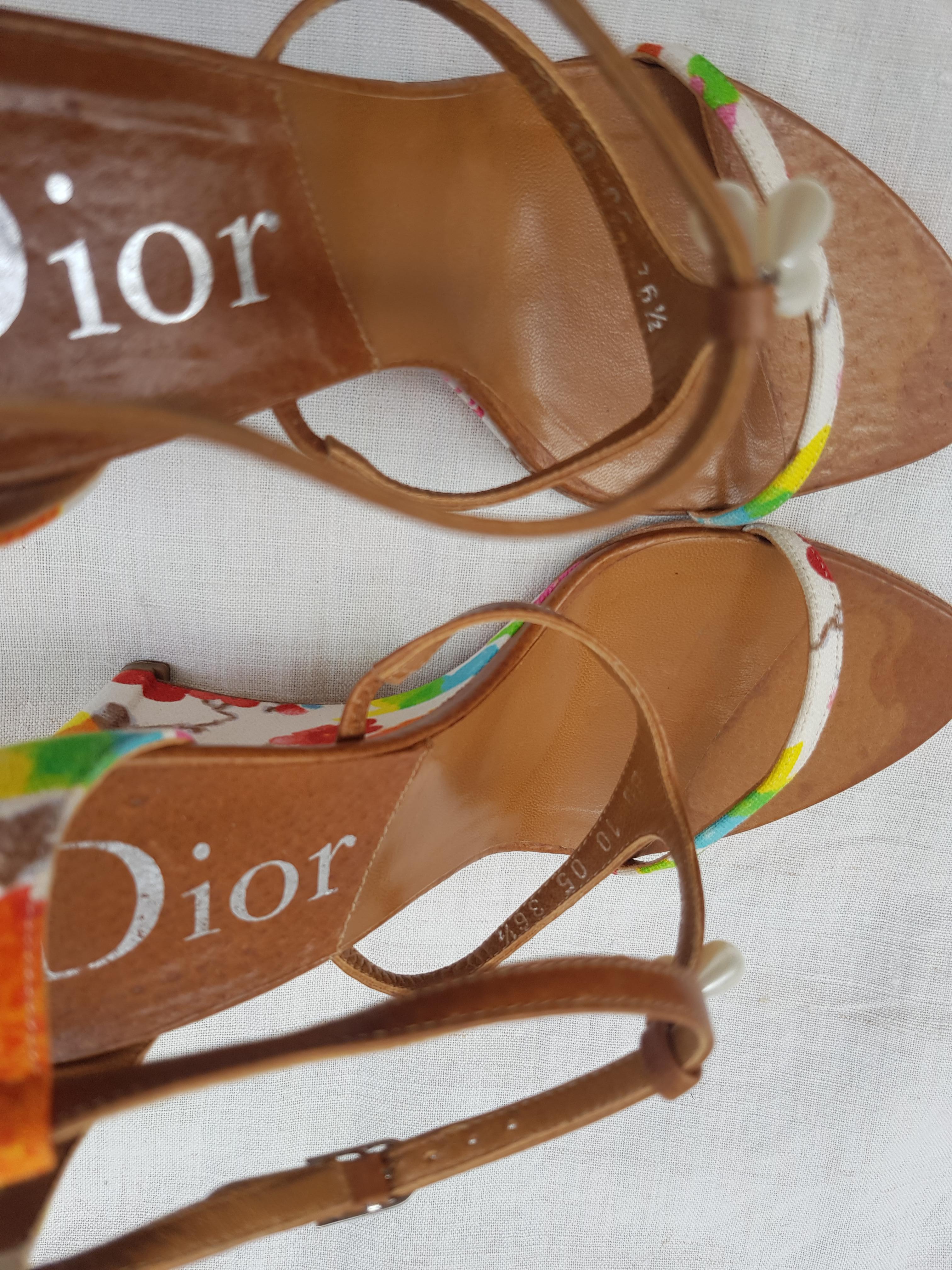 Brown DIOR SS 2005 wedges Sandals with floral print by John Galliano For Sale