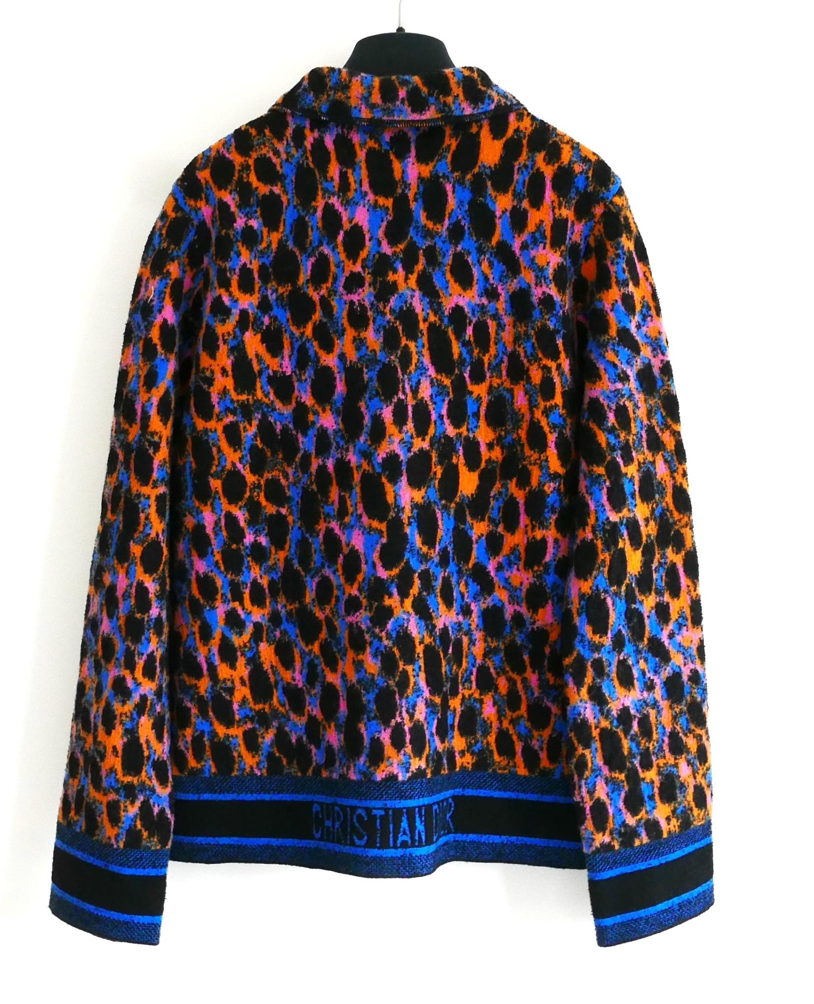 Dior SS22 Leopard Neon Logo Wool Jacket In New Condition For Sale In London, GB