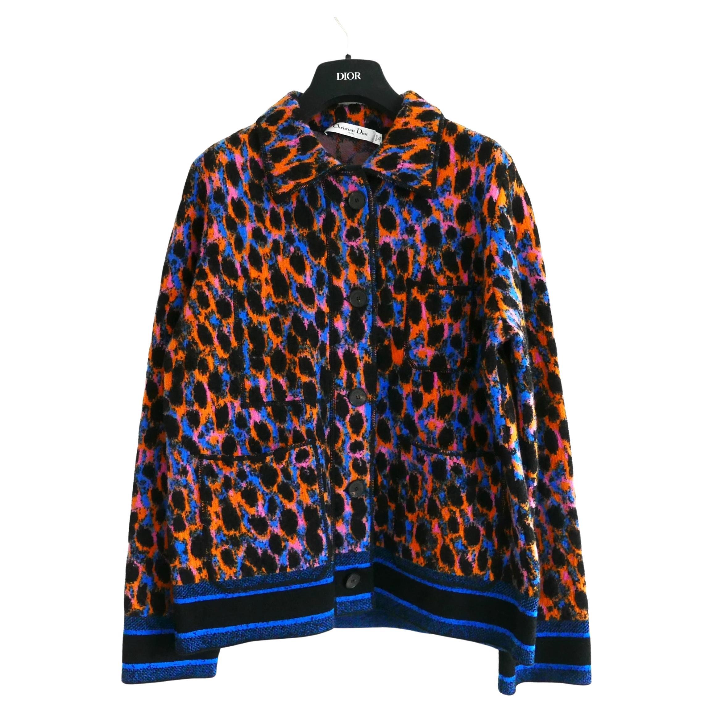 Dior SS22 Leopard Neon Logo Wool Jacket For Sale