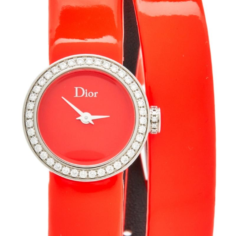 Dior Stainless Diamond Leather La Mini D de Dior Women's Wristwatch 19 mm 2