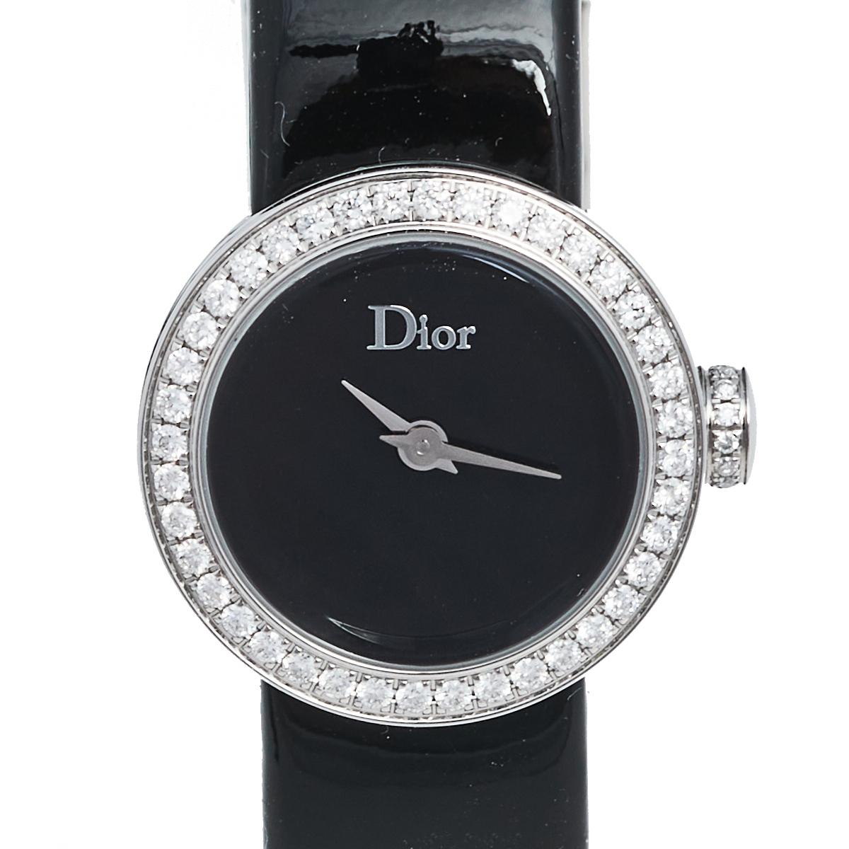 Contemporary Dior Stainless Steel Diamond Leather La De Dior Women's Wristwatch 19 mm