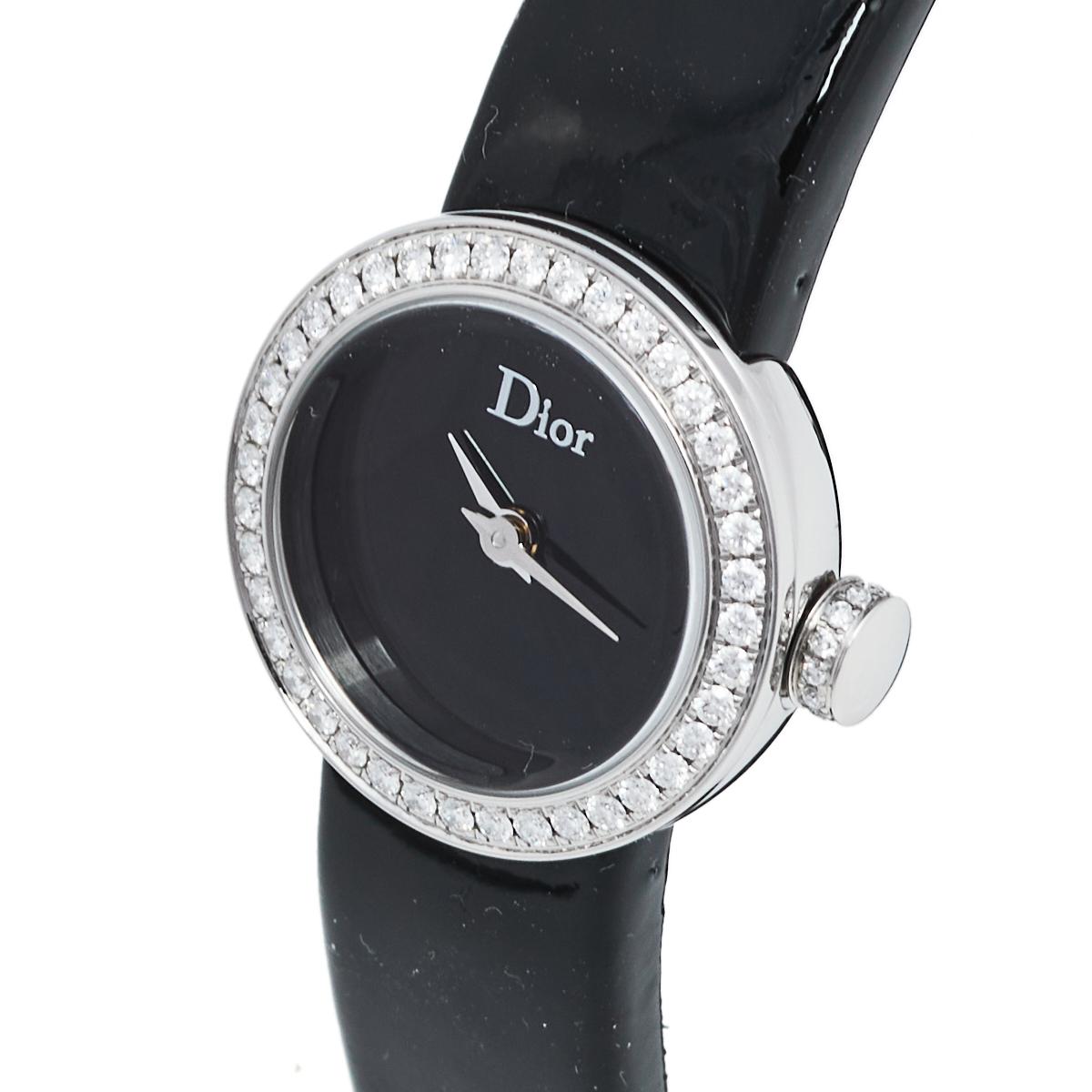 Dior Stainless Steel Diamond Leather La De Dior Women's Wristwatch 19 mm In New Condition In Dubai, Al Qouz 2