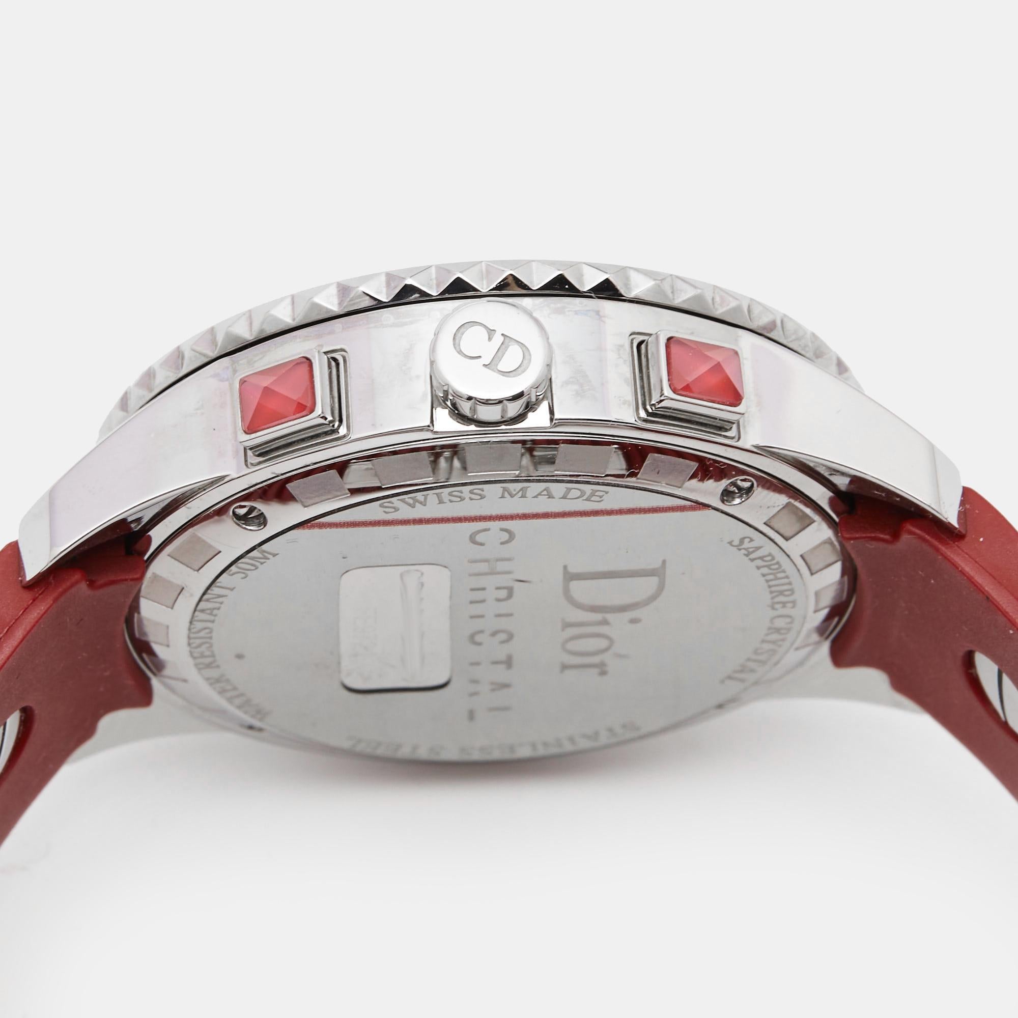 Dior Stainless Steel Diamond Rubber Christal Women's Wristwatch 38 mm In Good Condition For Sale In Dubai, Al Qouz 2