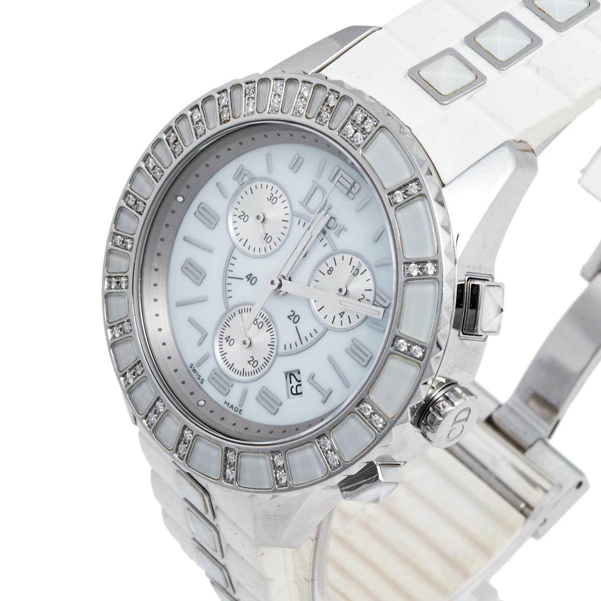 Dior Stainless Steel Rubber Diamonds Christal Women's Wristwatch 38 mm In Good Condition In Dubai, Al Qouz 2