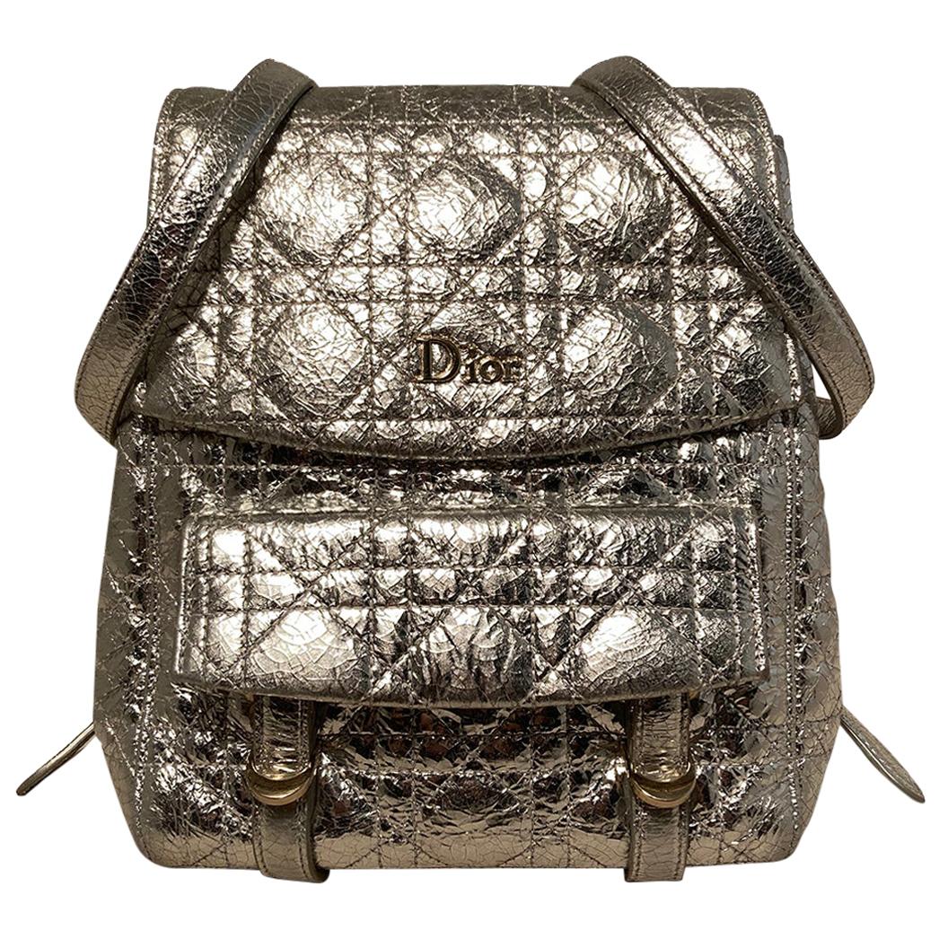 Dior Stardust Silberner Leder-Rucksack im Angebot