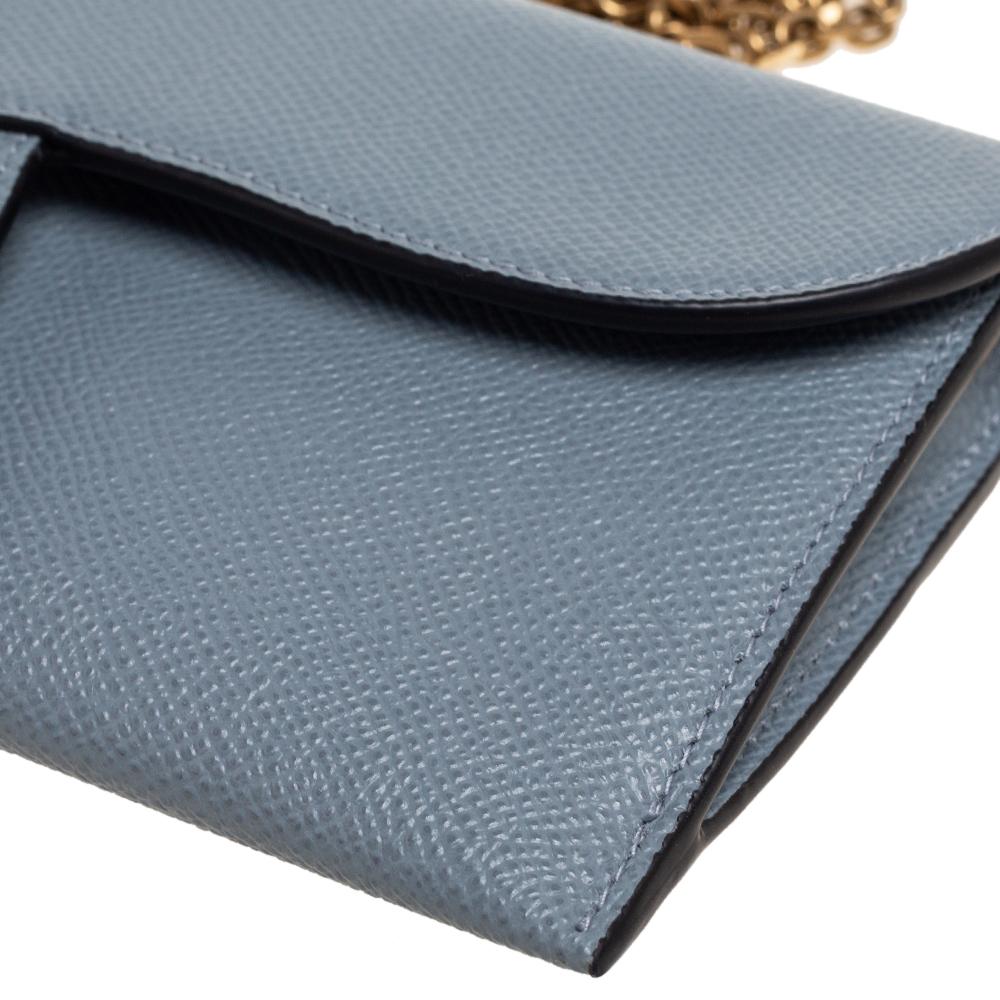 Dior Stone Blue Leather Saddle Wallet on Chain 3