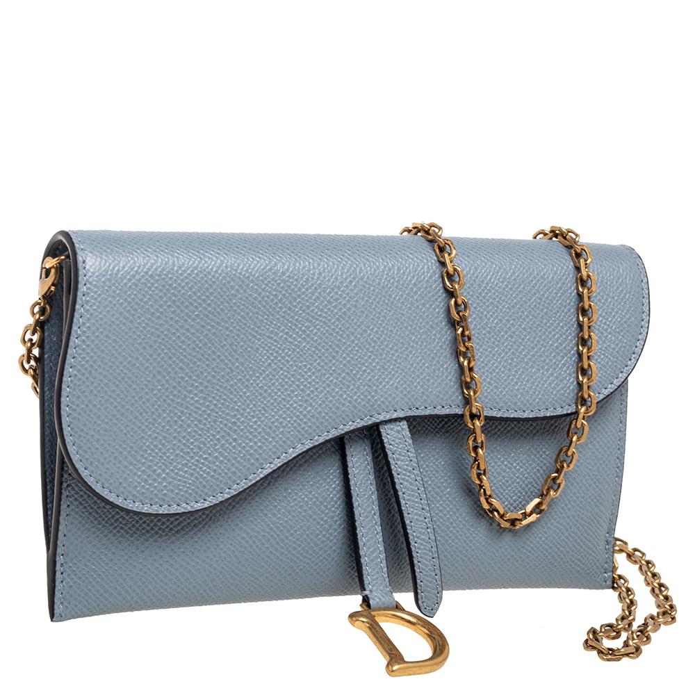 dior long saddle wallet with chain