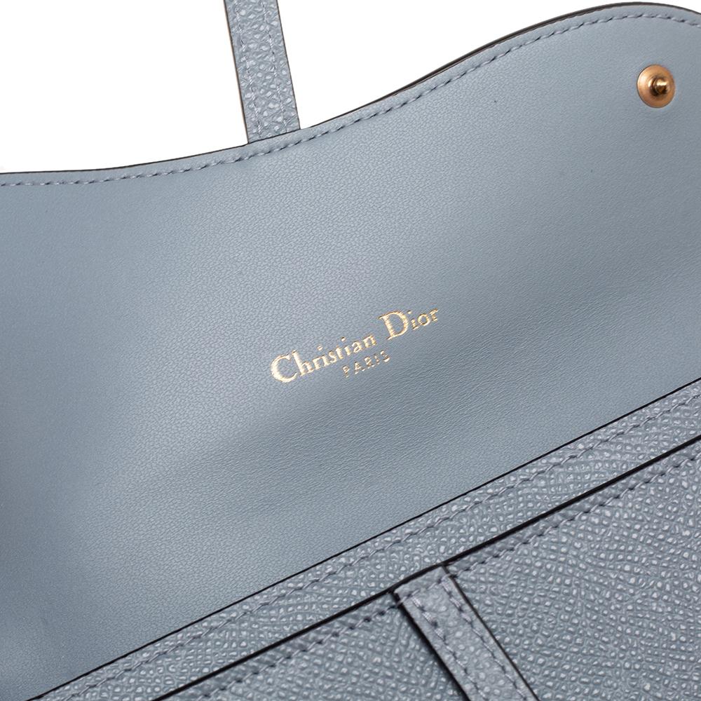 Dior Stone Blue Leather Saddle Wallet on Chain In Excellent Condition In Dubai, Al Qouz 2