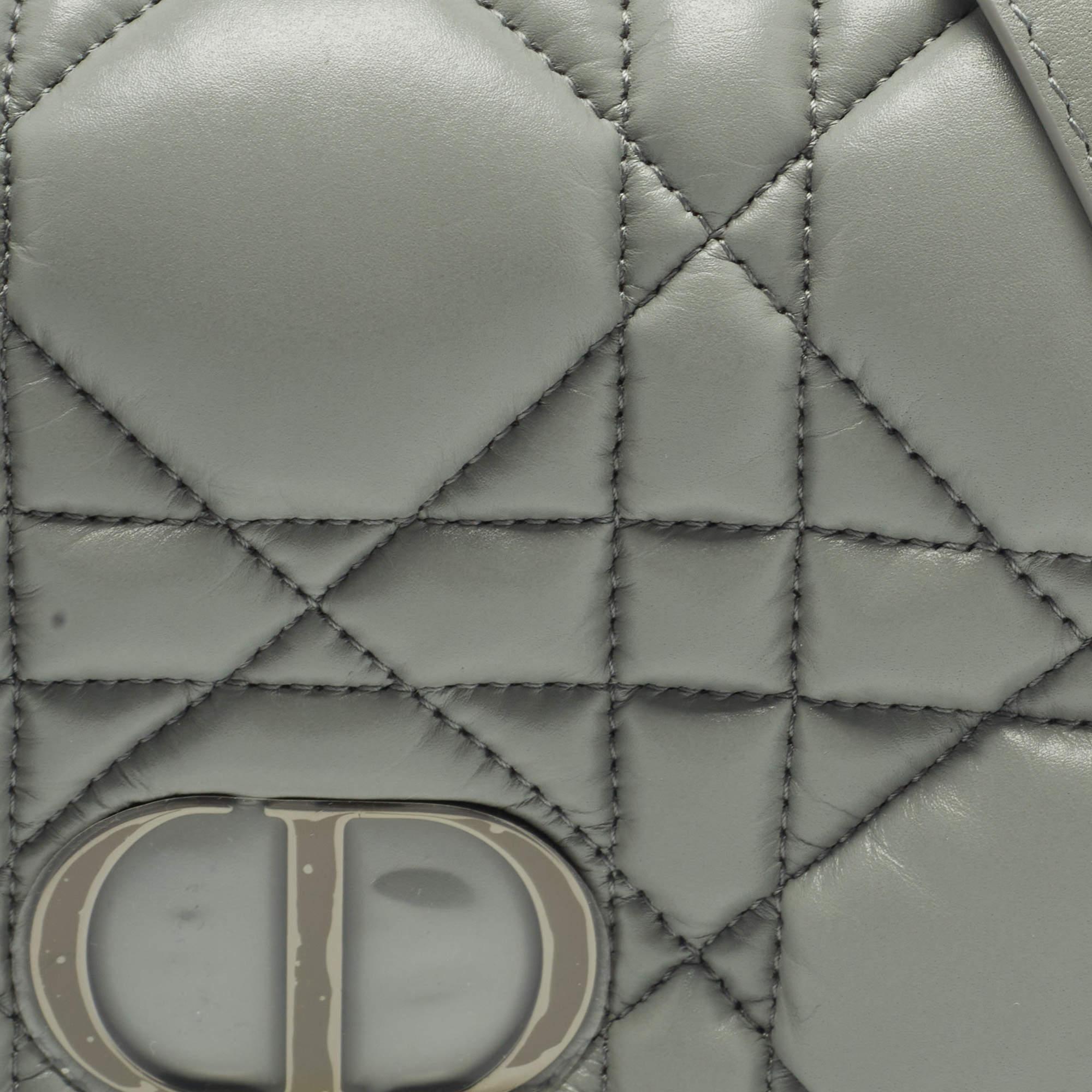 Women's Dior Stone Grey Macrocannage Leather Mini Caro Bag
