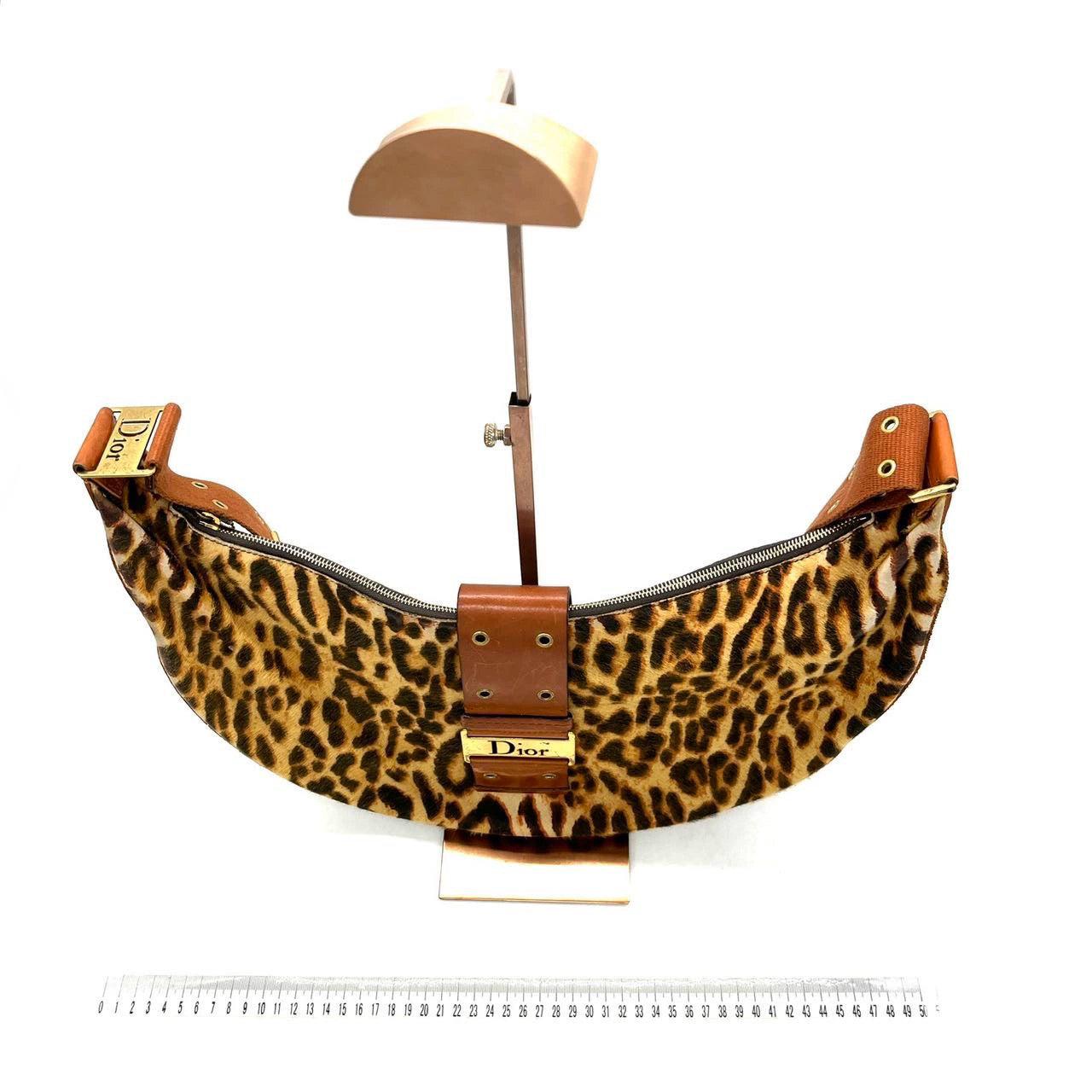Brown Dior Street Chic Hobo Leopard Print Pony-hair Calfskin
