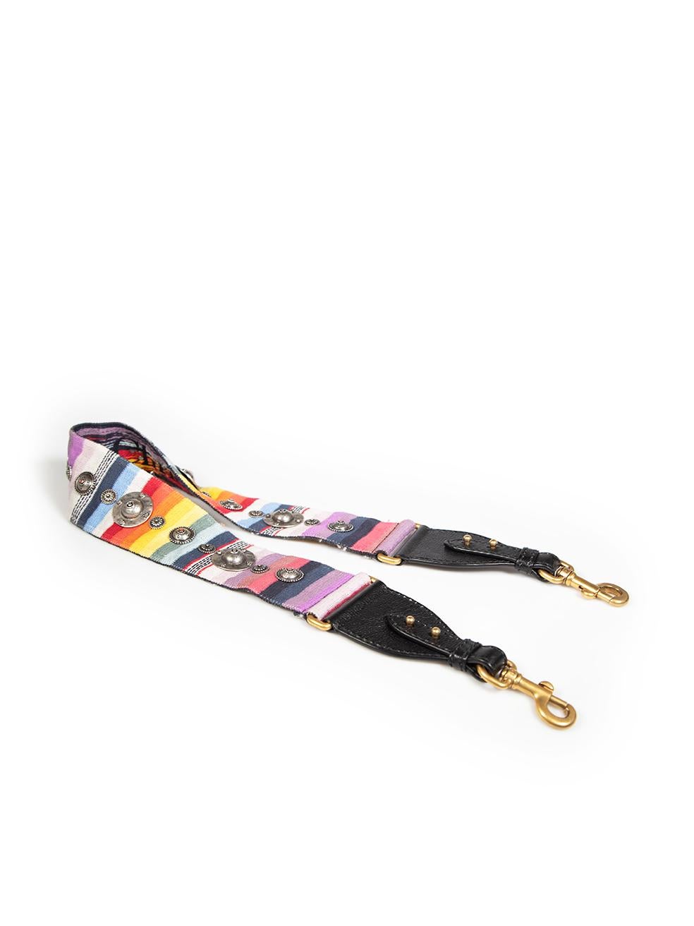 CONDITION is Very good. Hardly any visible wear to strap is evident on this used Dior designer resale item.
 
 Details
 Multicolour
 Cloth textile
 Striped pattern
 Gold tone hardware
 Clasp fastening
 Silver studded detail
 
 
 Made in Italy
 
