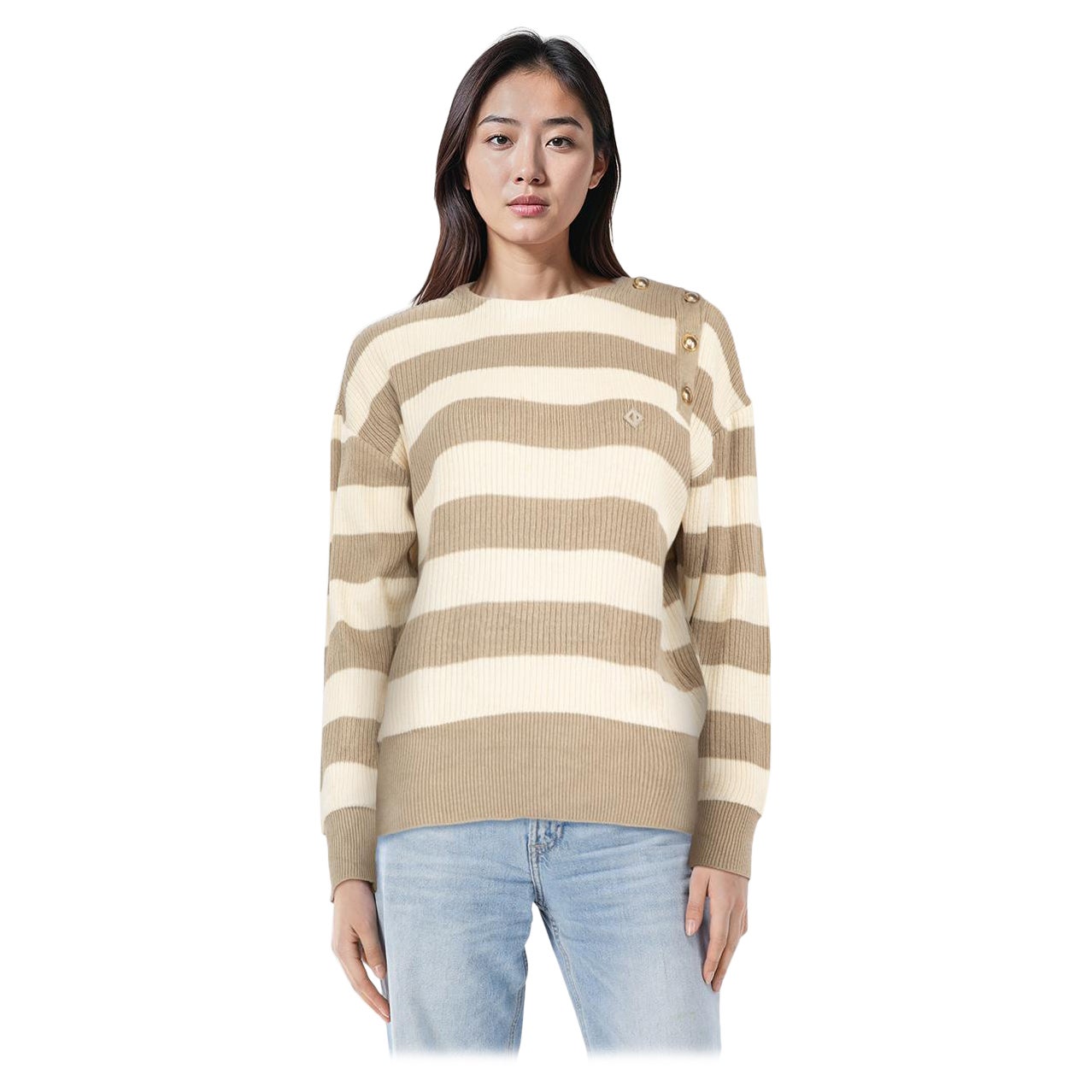 Dior Striped Buttoned Shoulder Knit Jumper Size M in vendita