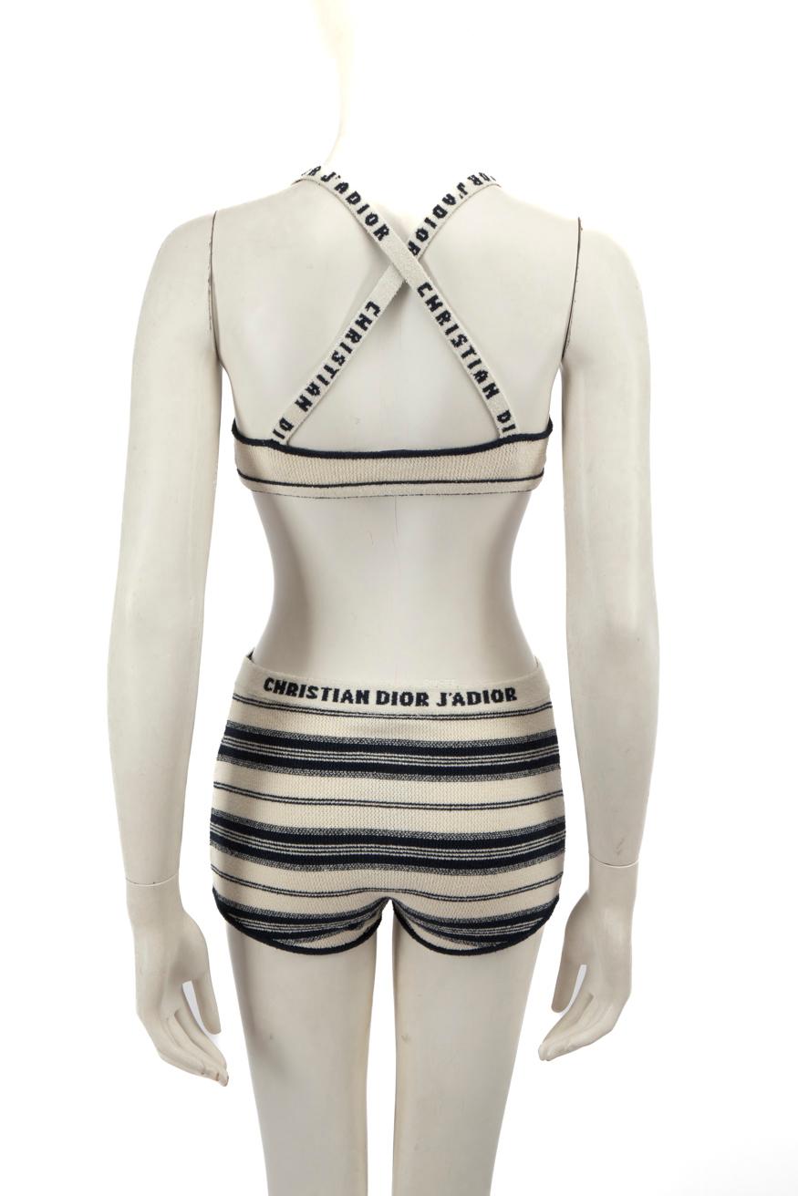 Gray Dior Striped J'Adior Embroidered Logo Co-ord Size S For Sale