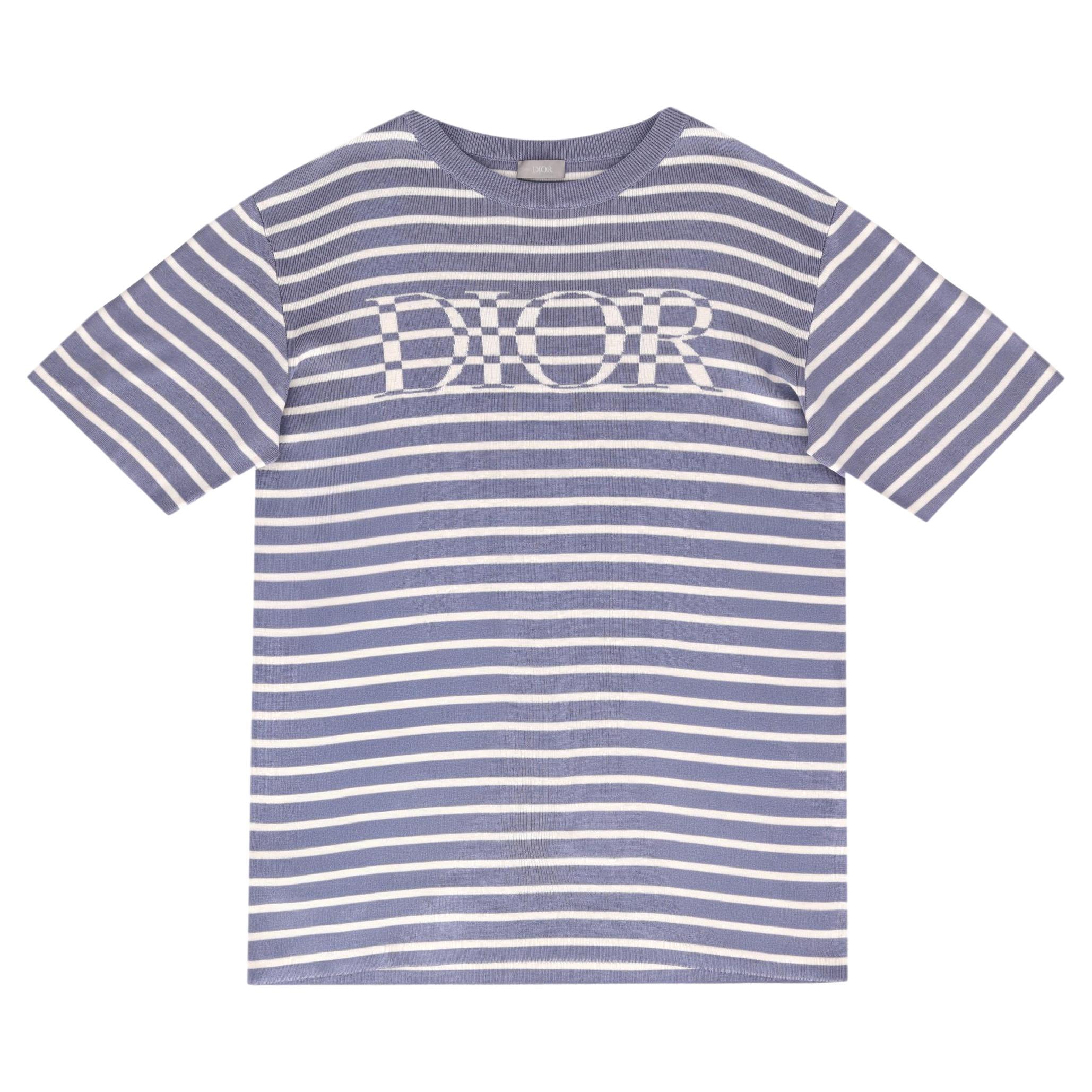 Dior Striped Knitted Silk & Cotton Logo Oversized T-Shirt
