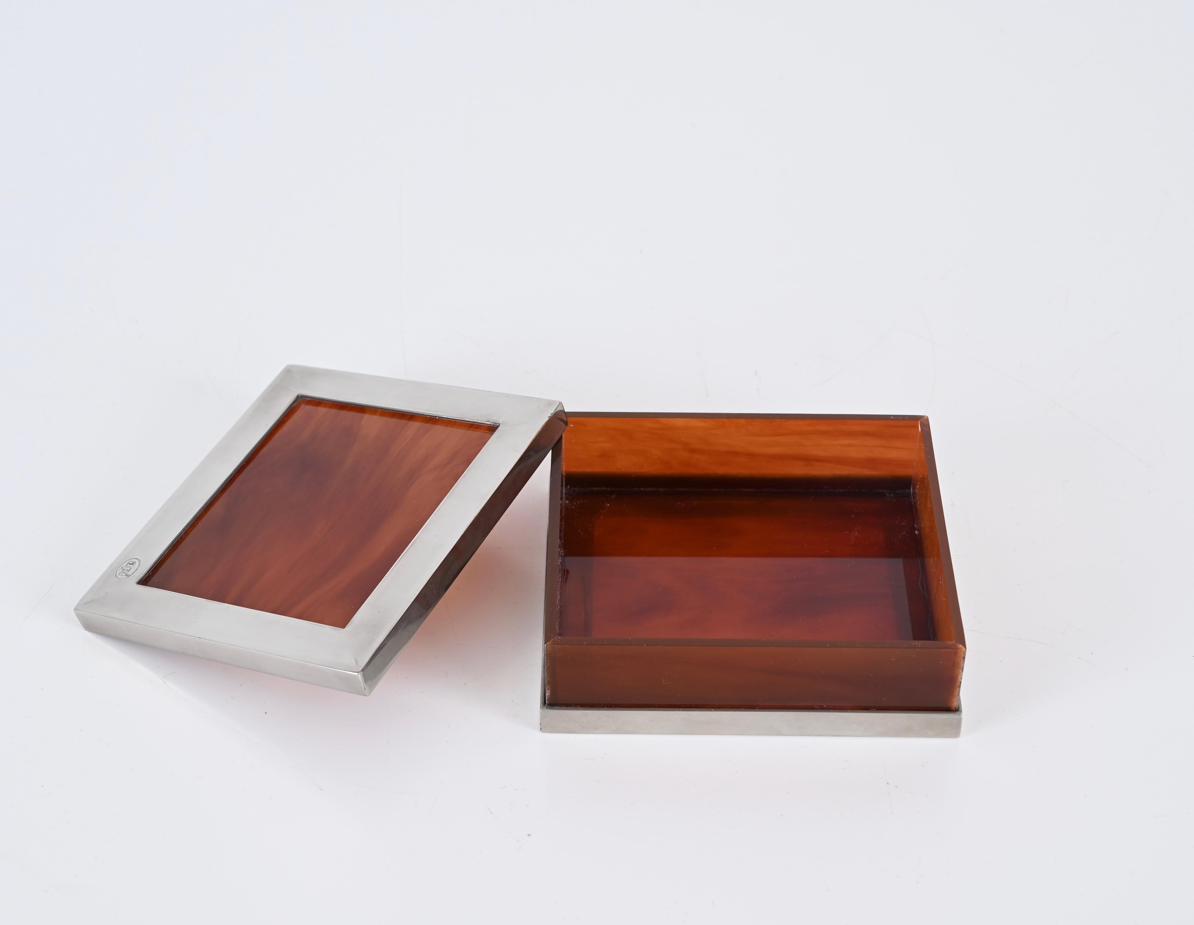 Mid-Century Modern Dior Style Jewel Box in Tortoiseshell Lucite and Chrome, API Italy, 1970s For Sale