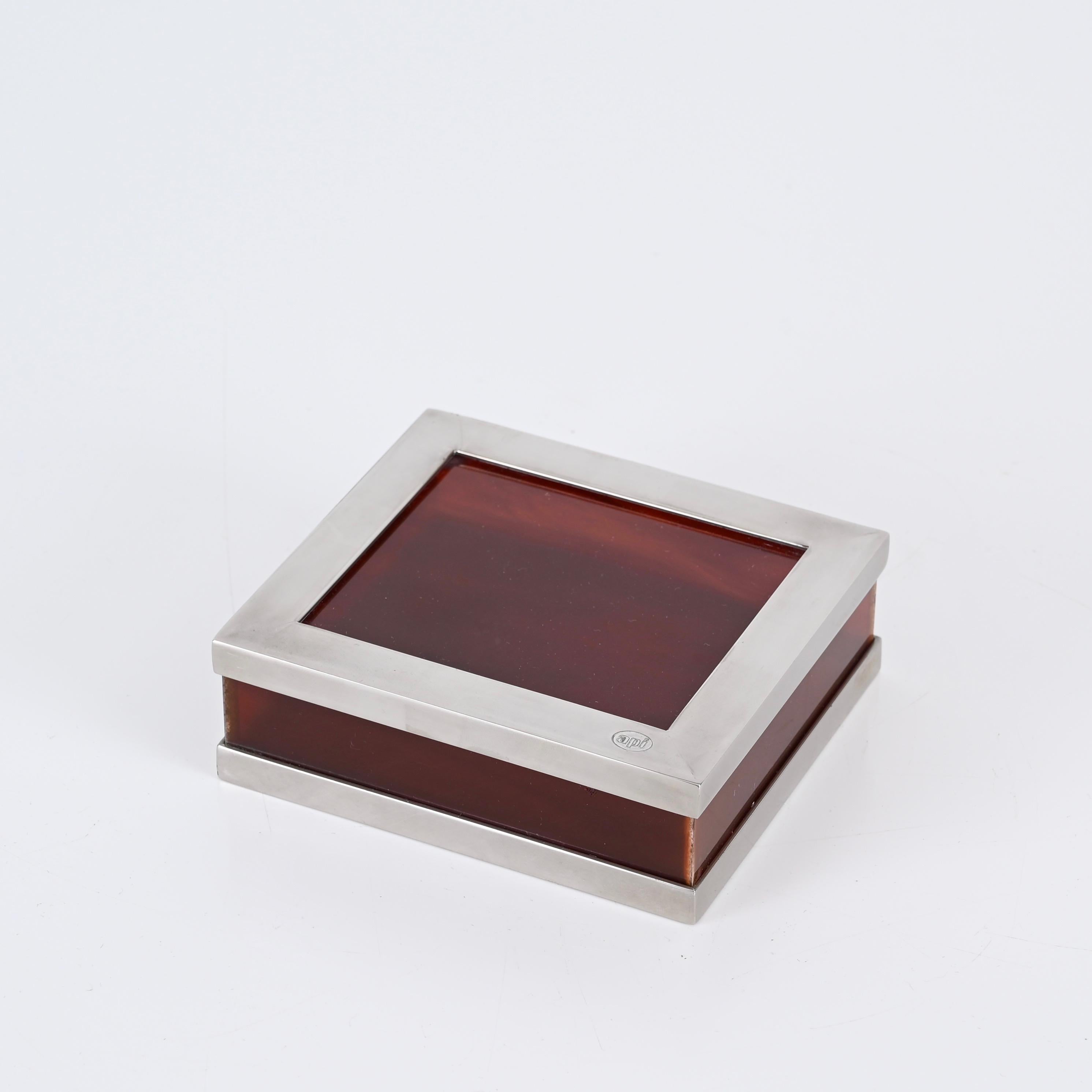 Dior Style Jewel Box in Tortoiseshell Lucite and Chrome, API Italy, 1970s In Good Condition For Sale In Roma, IT
