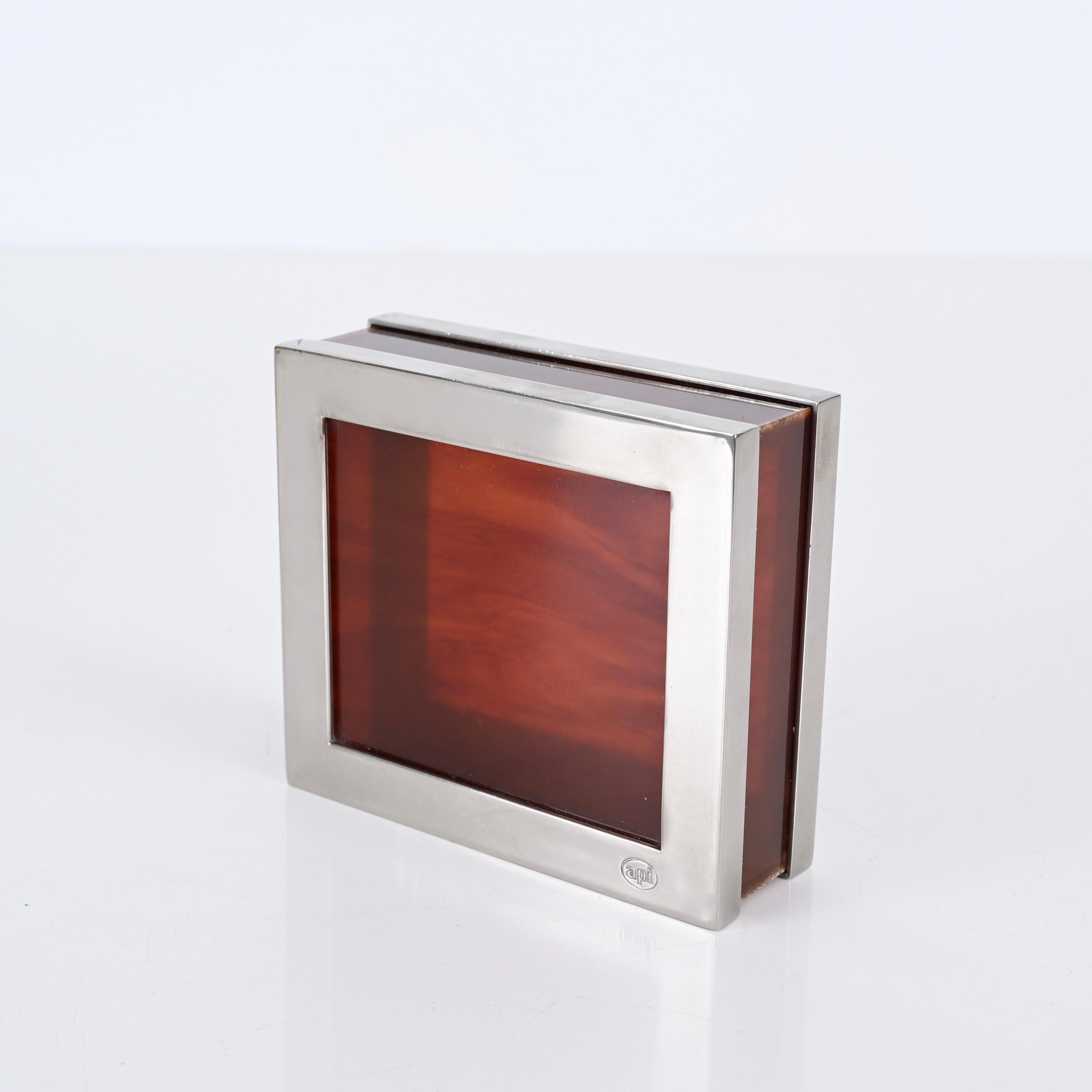 Late 20th Century Dior Style Jewel Box in Tortoiseshell Lucite and Chrome, API Italy, 1970s For Sale