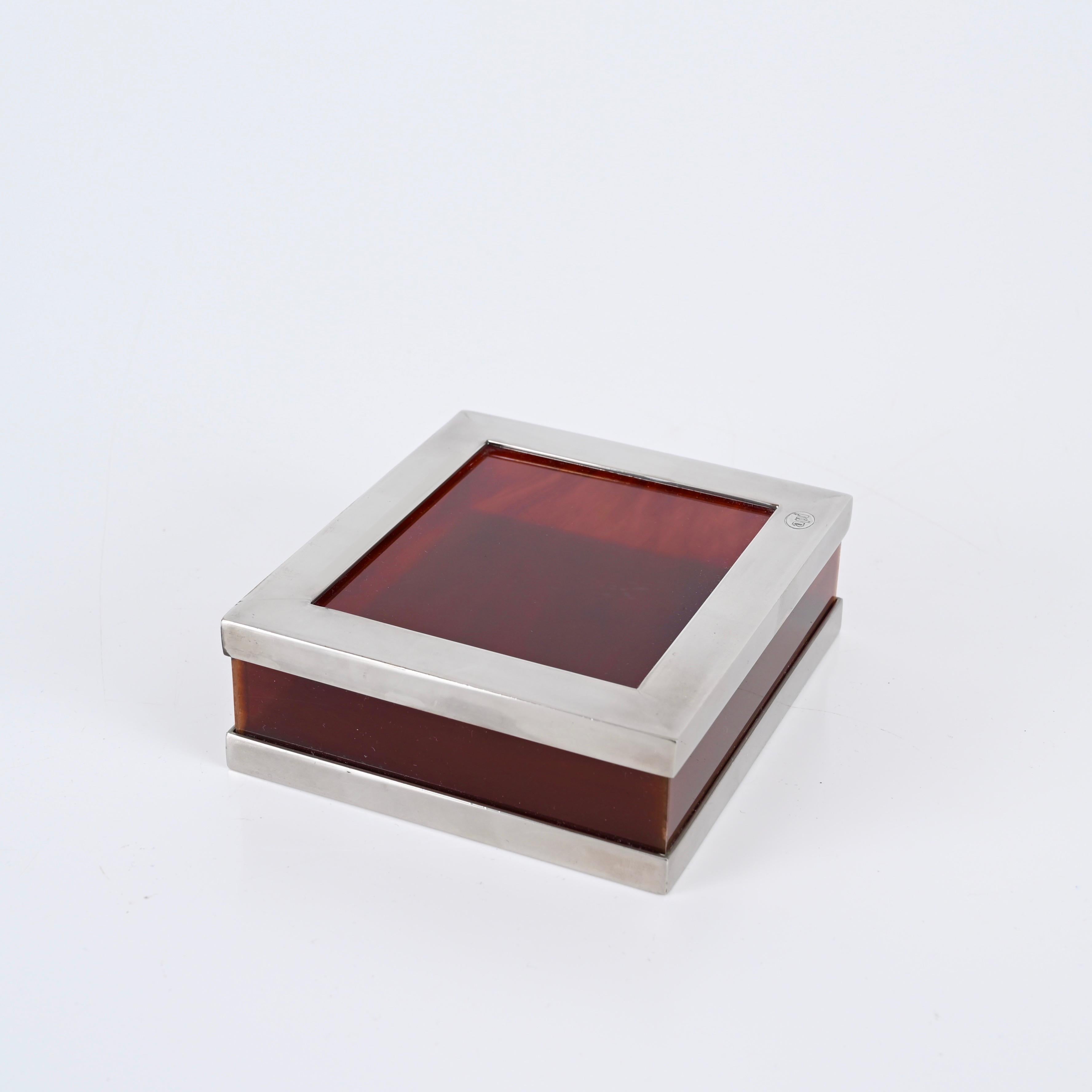 Dior Style Jewel Box in Tortoiseshell Lucite and Chrome, API Italy, 1970s For Sale 2