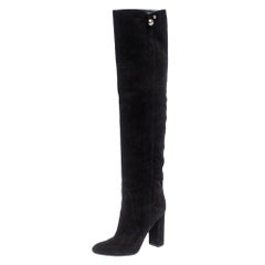 Dior Suede Spherical Logo Detail Over The Knee Block Heel Boots Size 37.5