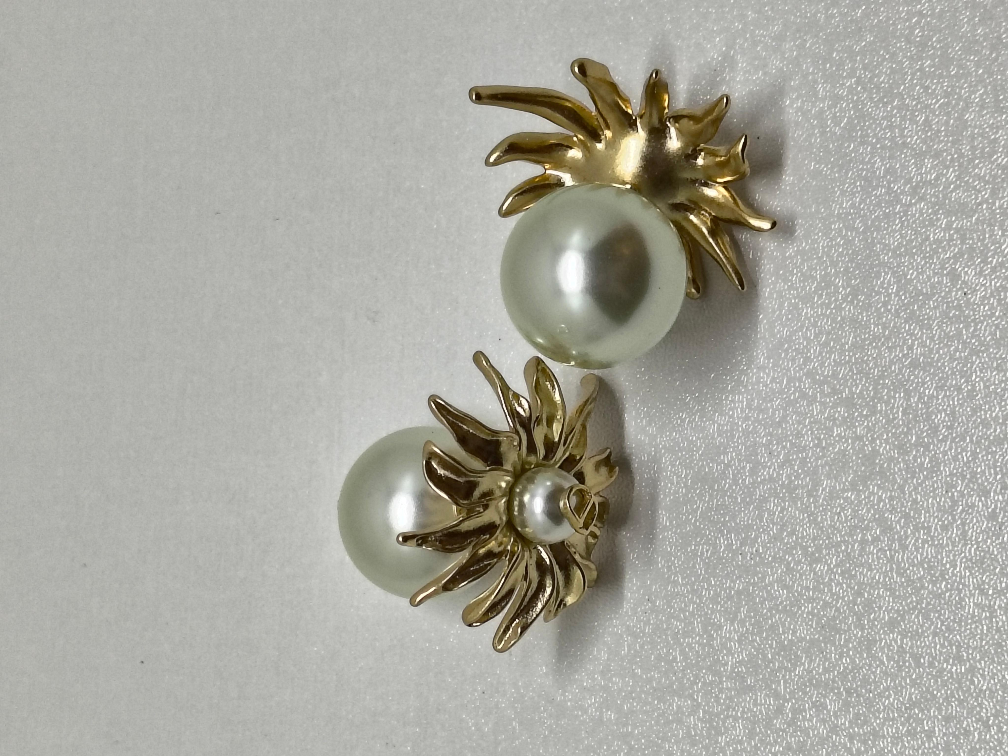 Contemporary Christian Dior Sun Tribal Double Pearl Stud Earrings For Sale