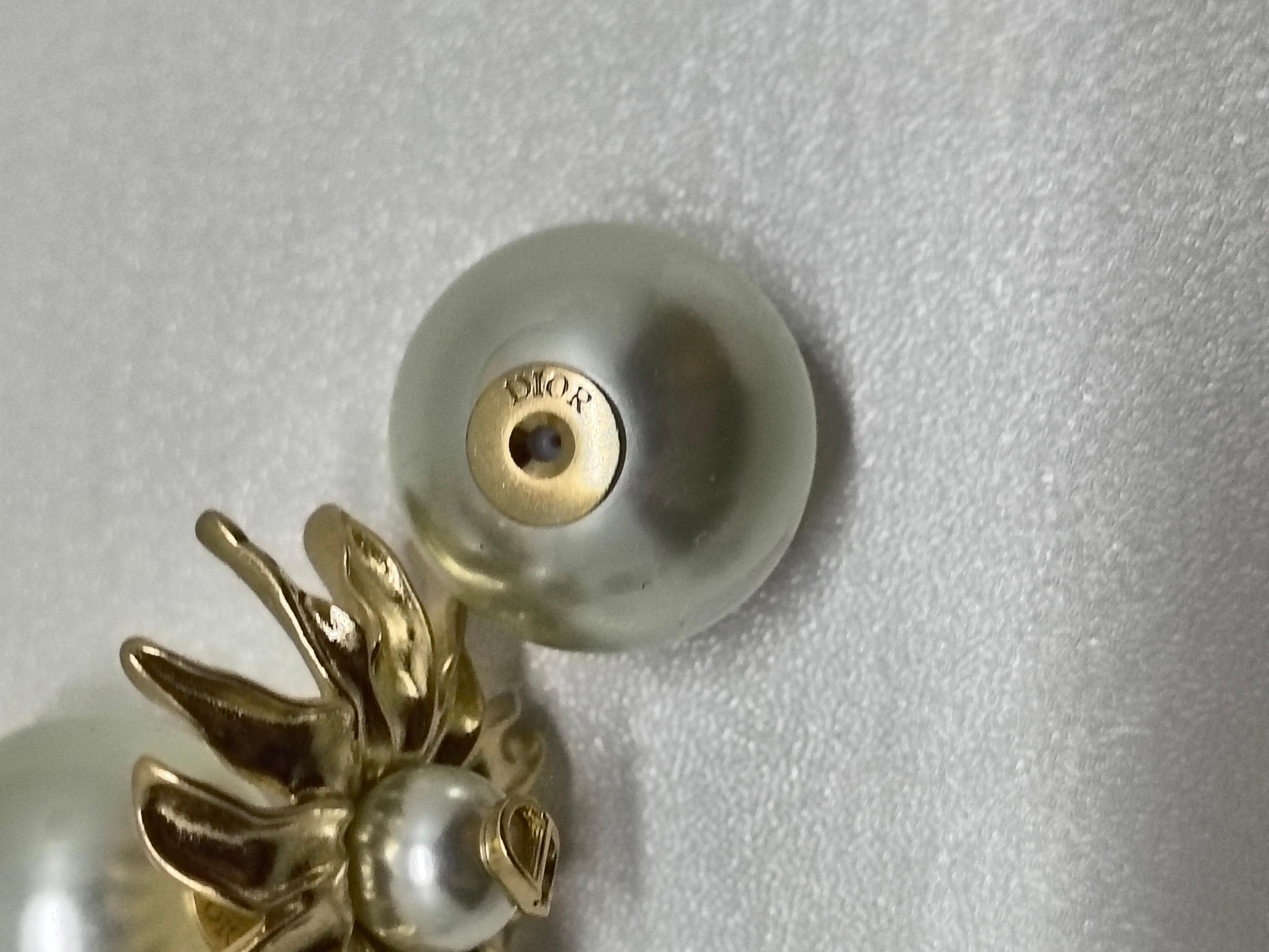 Ball Cut Christian Dior Sun Tribal Double Pearl Stud Earrings For Sale