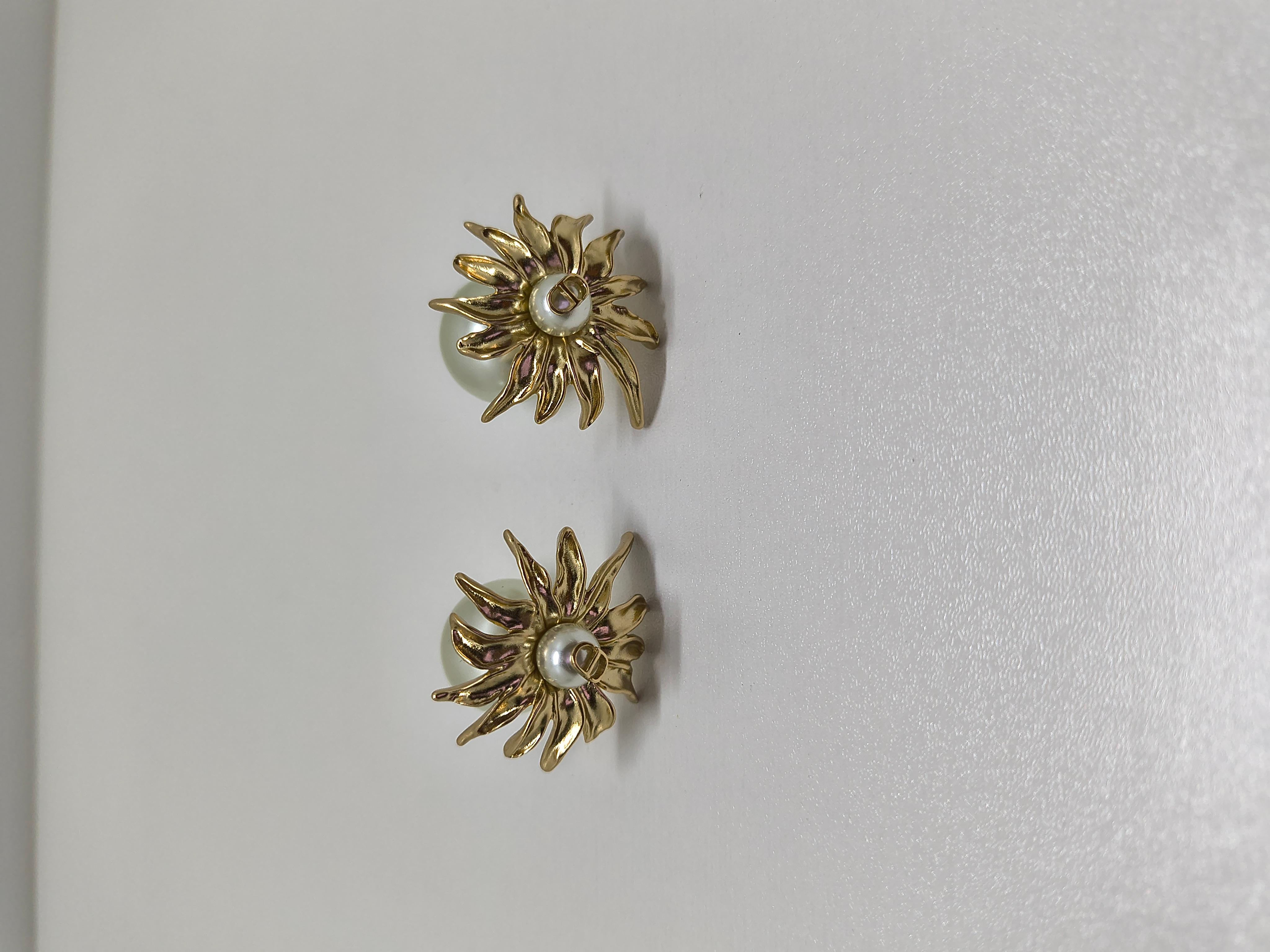 Women's Christian Dior Sun Tribal Double Pearl Stud Earrings For Sale
