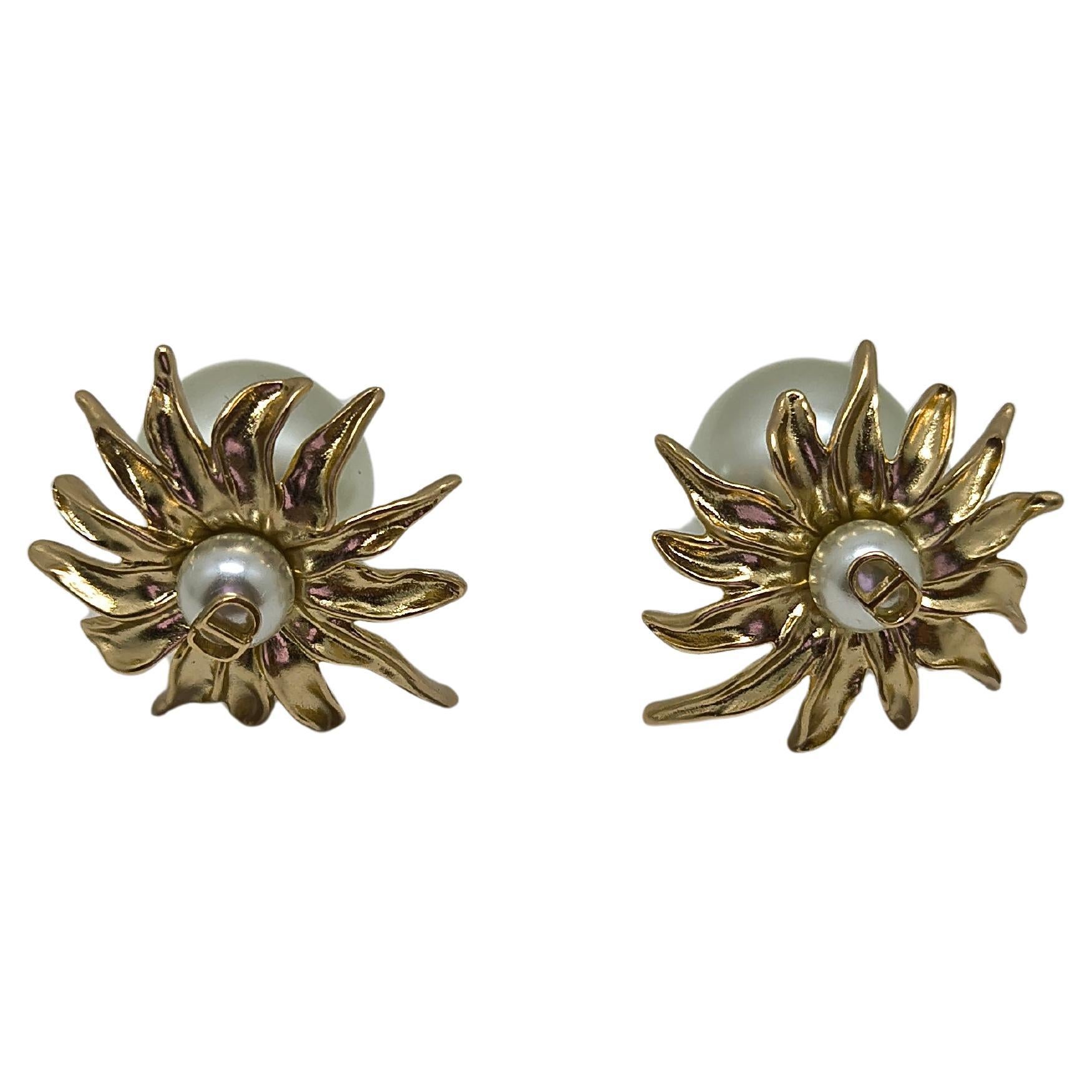 Christian Dior Sun Tribal Double Pearl Stud Earrings