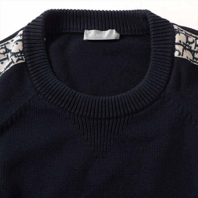 Dior Sweatshirt Oblique Inserts Cotton Knit Navy Blue For Sale at