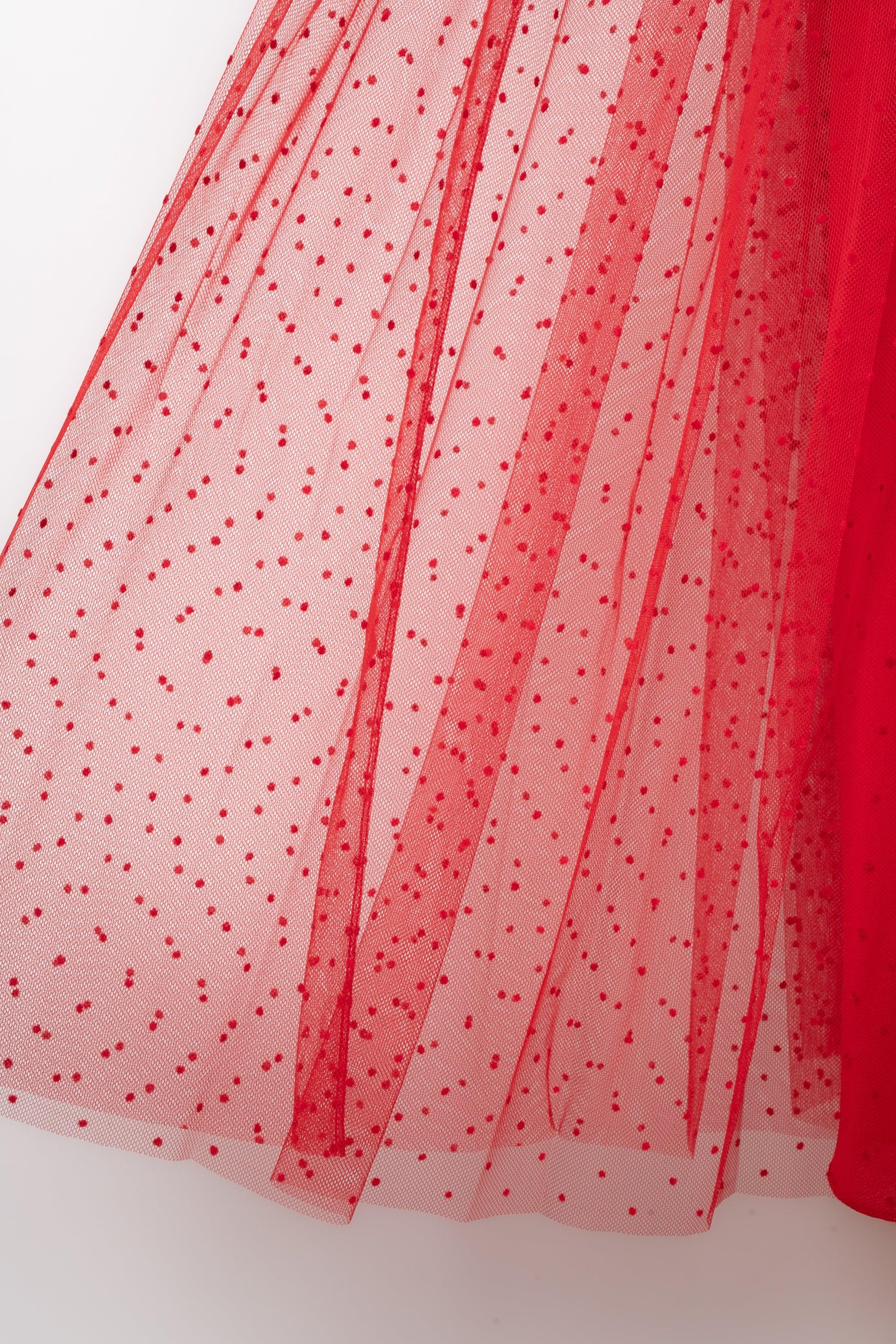 Dior Swiss Dot Langer roter Tüllrock im Angebot 1