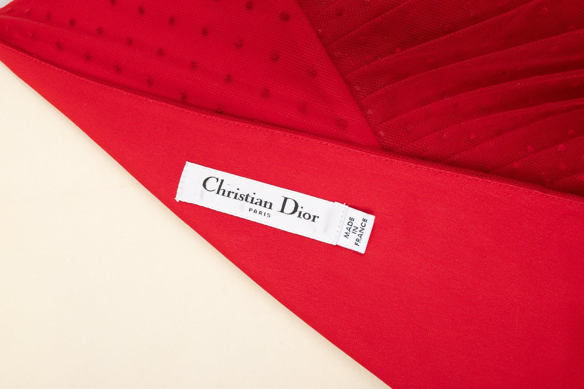 Dior Swiss Dot Langer roter Tüllrock im Angebot 2