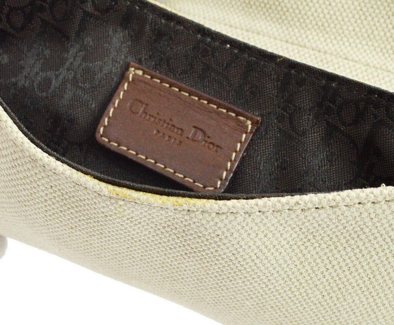 Dior Tan Canvas Brown Leather Gold 'D' Charm Fanny Pack Waist Belt Bag