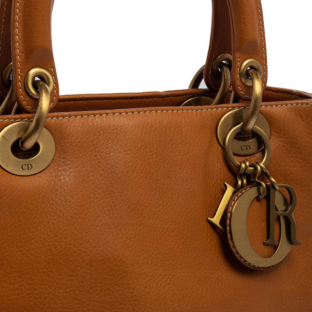 Dior Tan Leather Medium Lady Dior Tote 4