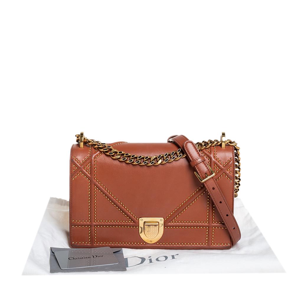 Dior Tan Leather Medium Studded Diorama Flap Shoulder Bag 8