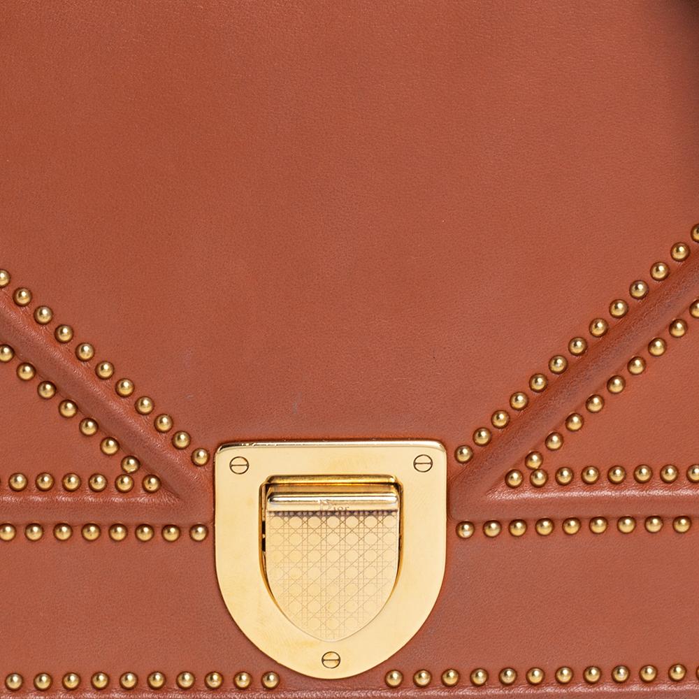 Dior Tan Leather Medium Studded Diorama Flap Shoulder Bag 4