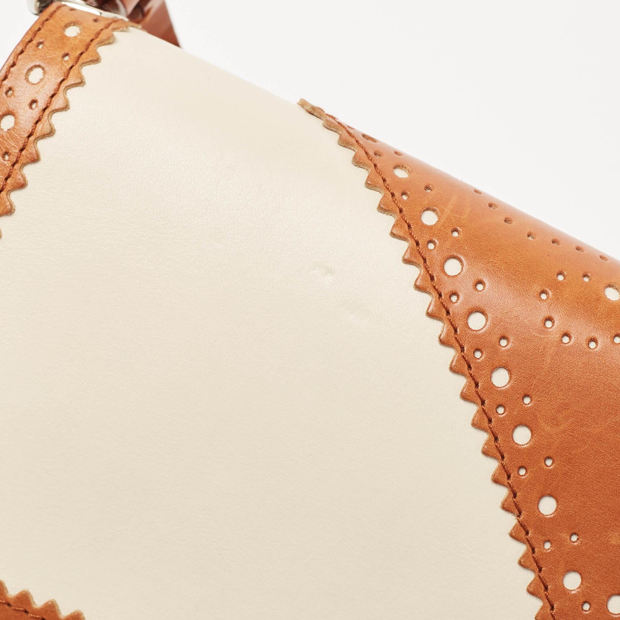 Dior Tan/Off White Brogue Leather Faux Pearl D’Trick Baguette Bag 6