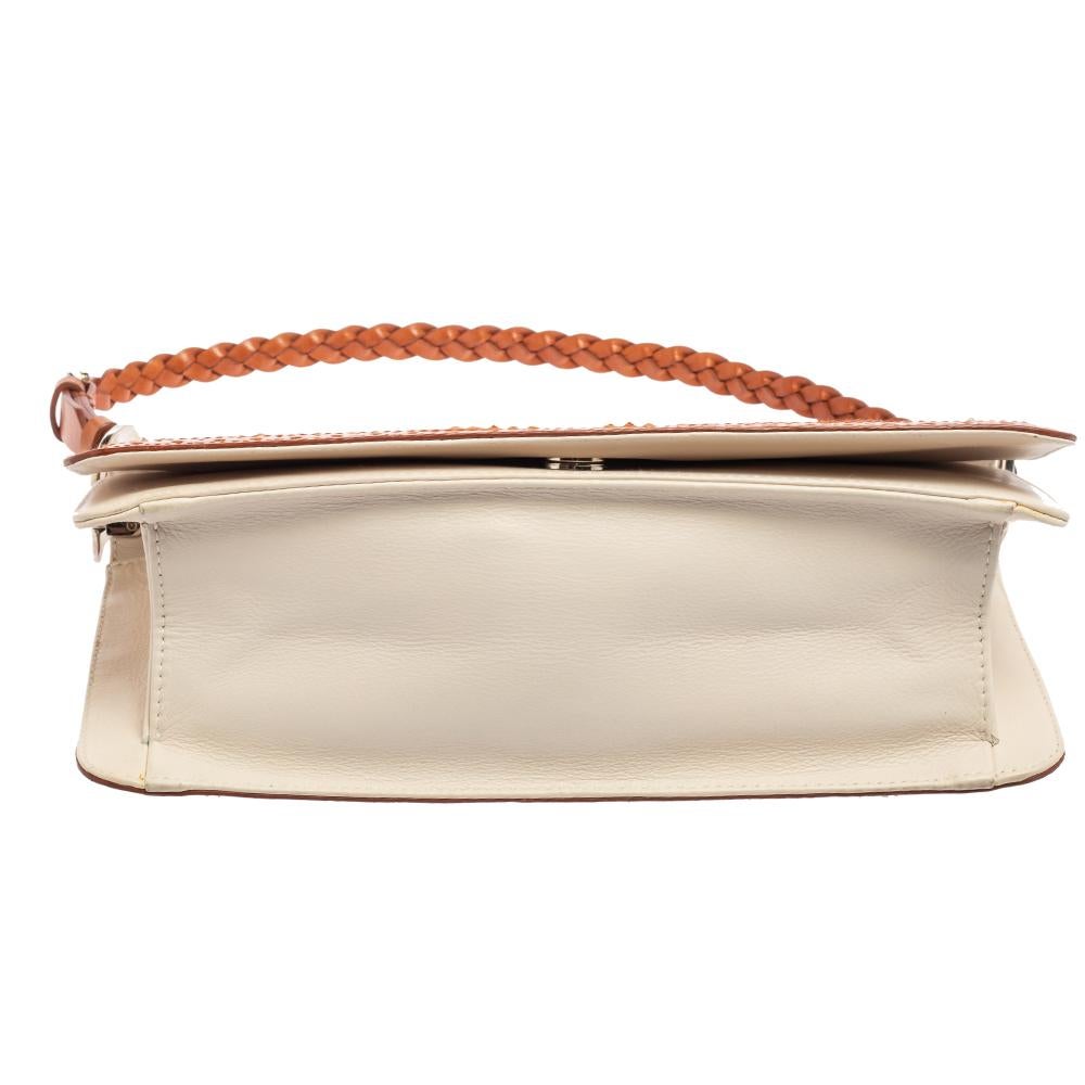 Women's Dior Tan/Off White Brogue Leather Faux Pearl D’Trick Shoulder Bag