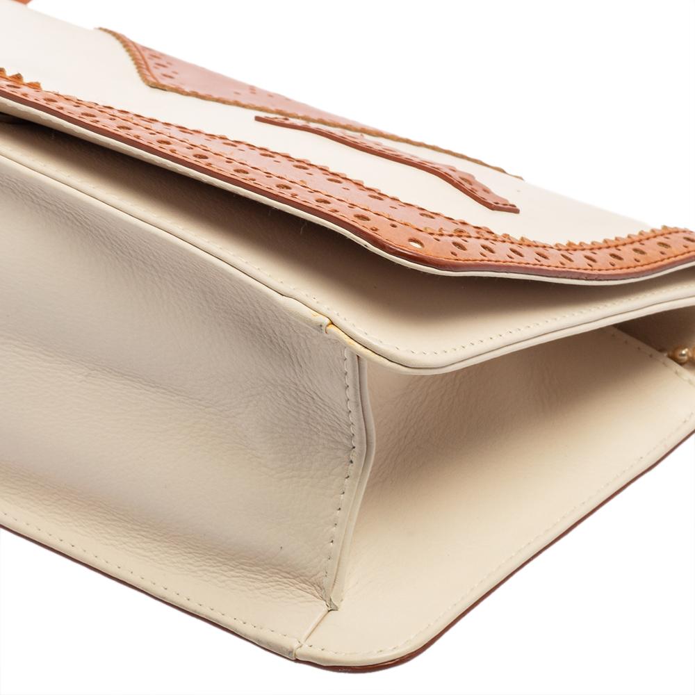 Women's Dior Tan/Off White Brogue Leather Faux Pearl D’Trick Shoulder Bag