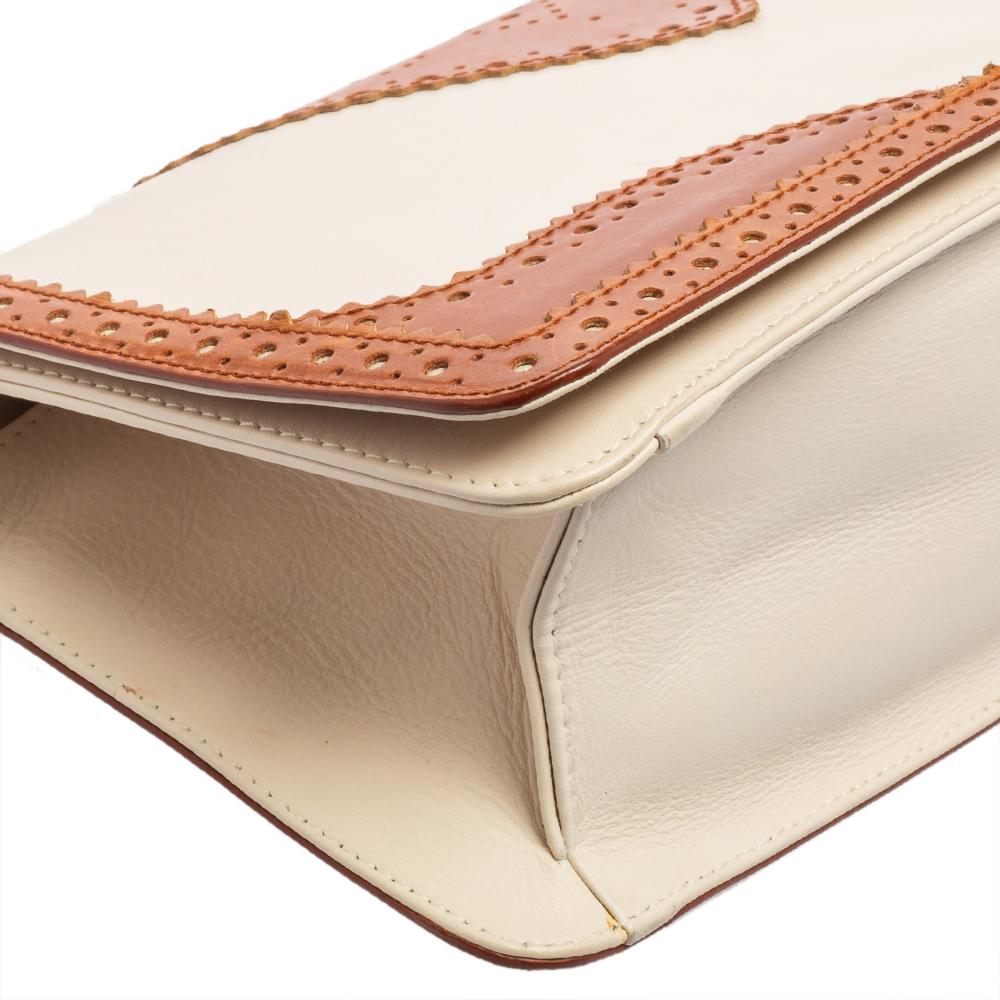 Dior Tan/Off White Brogue Leather Faux Pearl D’Trick Shoulder Bag 2