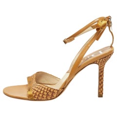 Dior Tan Python and Leather Ankle Strap Sandals Size 39