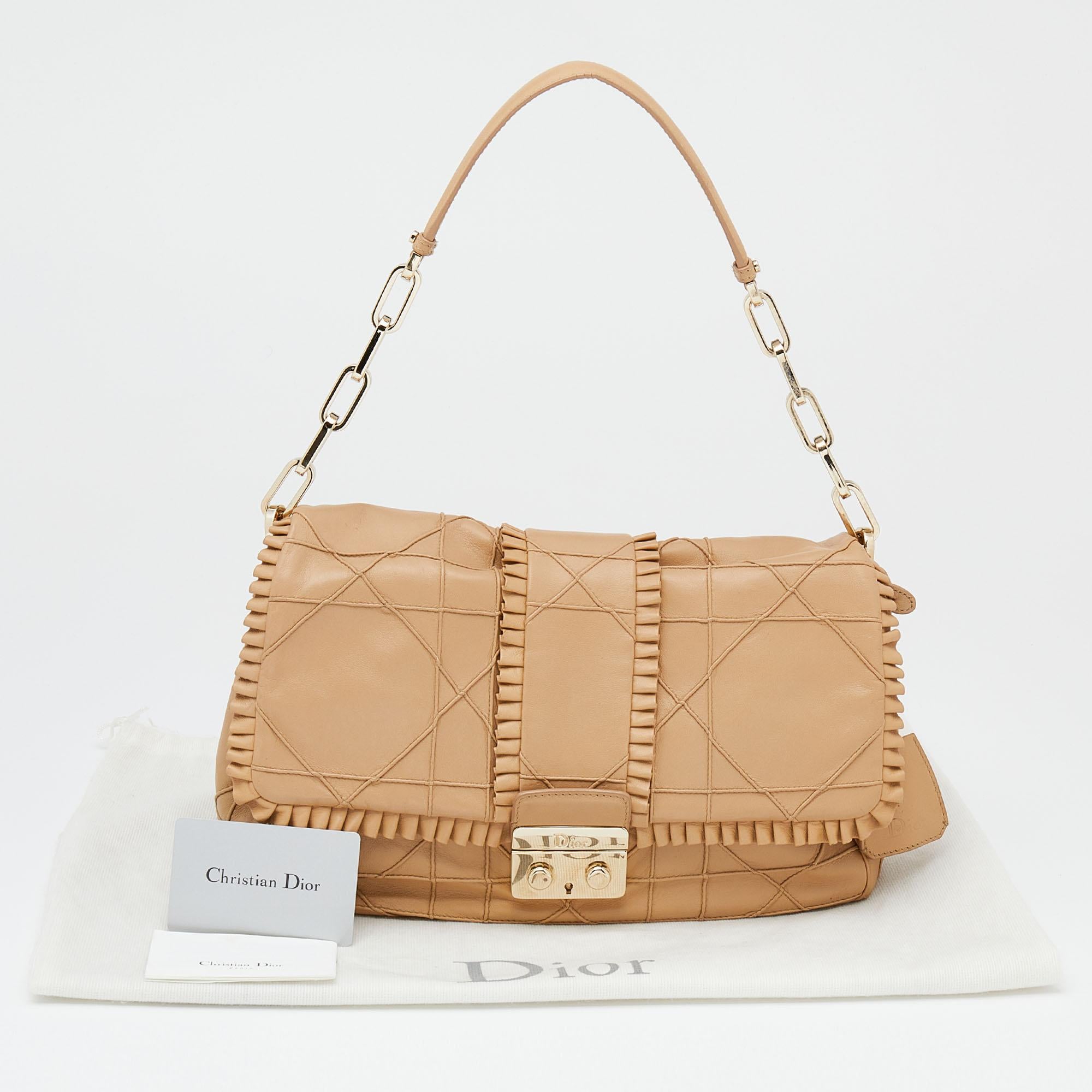 Dior Tan Quilted Ruffle Leather New Lock Flap Bag 6