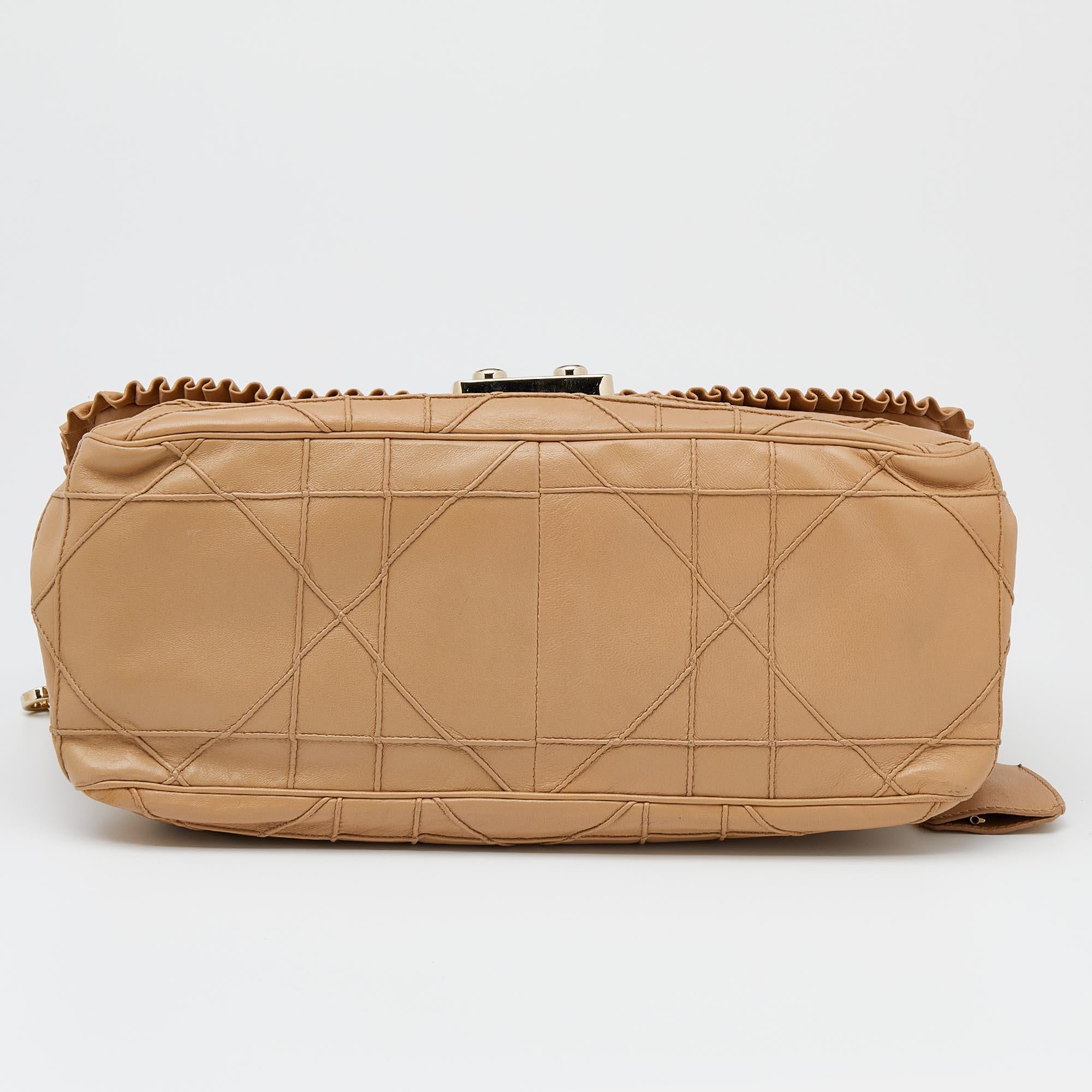 Women's Dior Tan Quilted Ruffle Leather New Lock Flap Bag