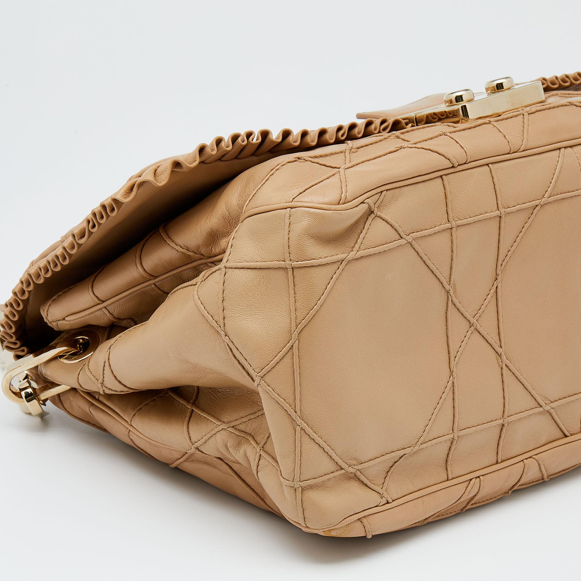Dior Tan Quilted Ruffle Leather New Lock Flap Bag 3
