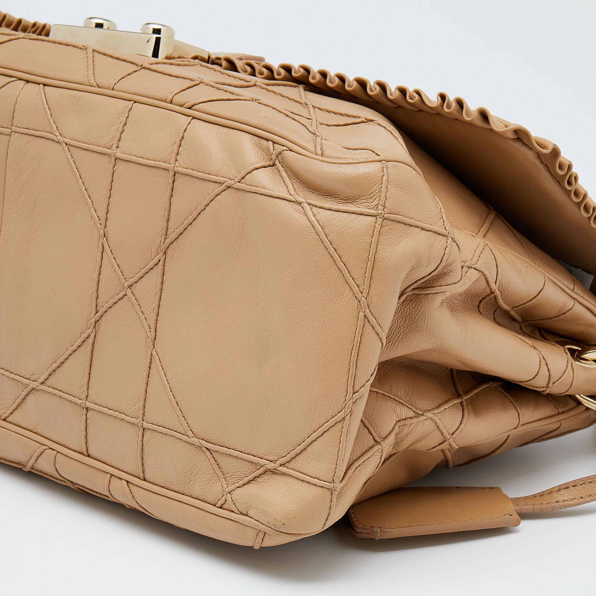 Dior Tan Quilted Ruffle Leather New Lock Flap Bag 4