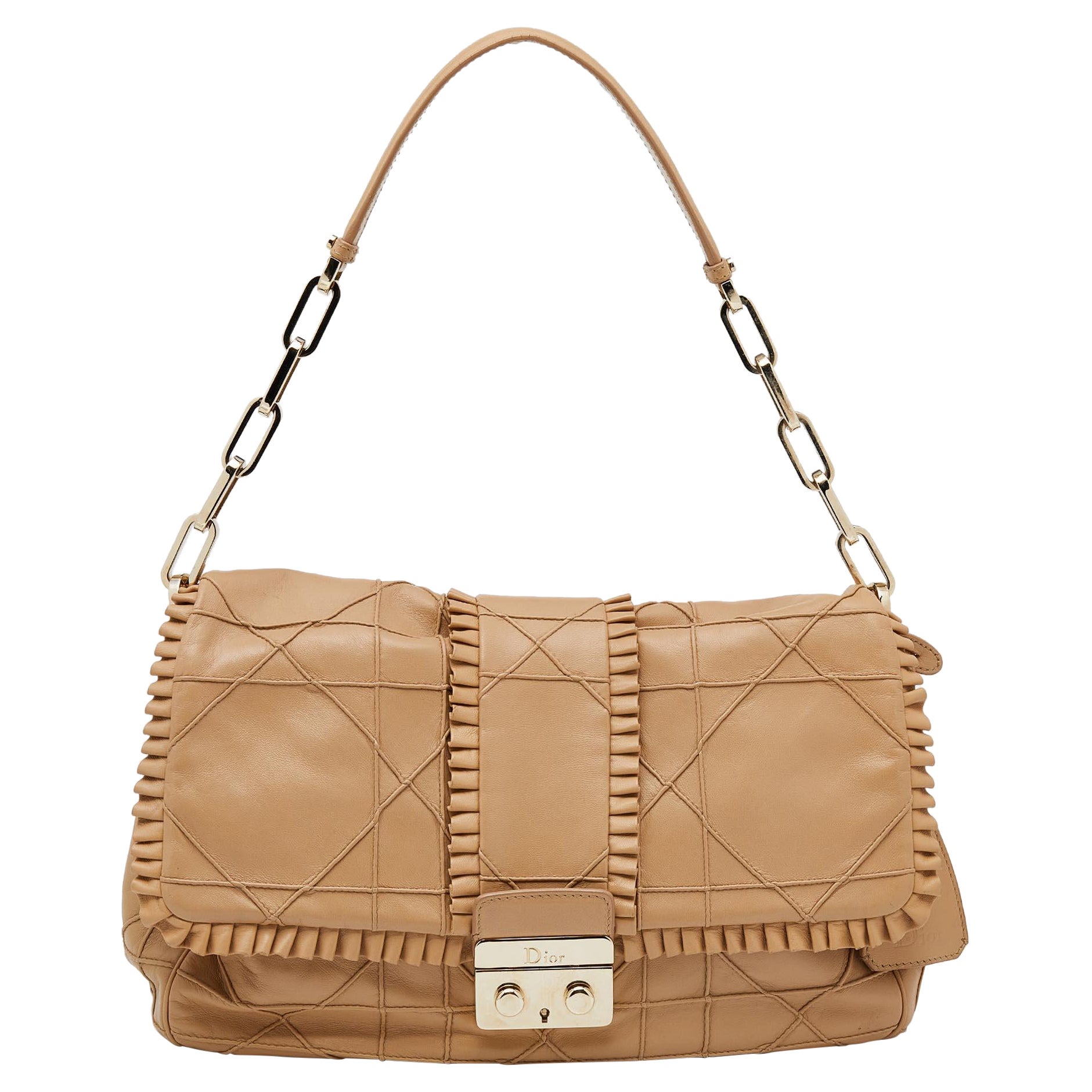 Dior Tan Quilted Ruffle Leather New Lock Flap Bag