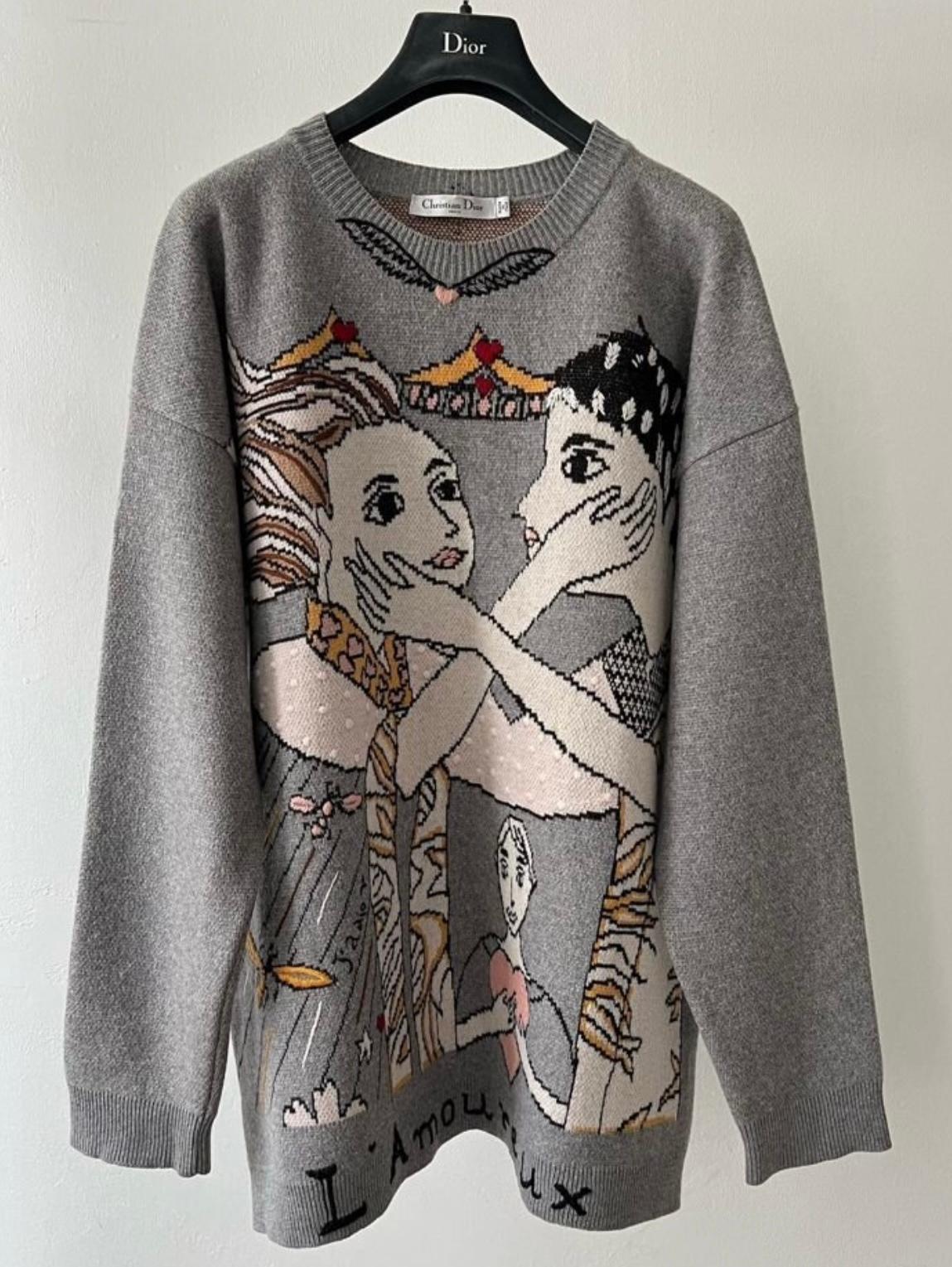 Gray Dior Tarot Embroidery Cashmere jumper