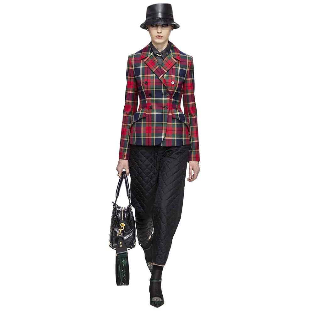 Christian Dior Tartan Double Breasted Wool Blazer Jacket 

- structured shoulder
- pointed collar 
- double-breasted 
- two side slip pockets 
- straight hemline
- buttoned detail at cuffs

Materials 
100% Wool 

Made in France 

Shoulder: