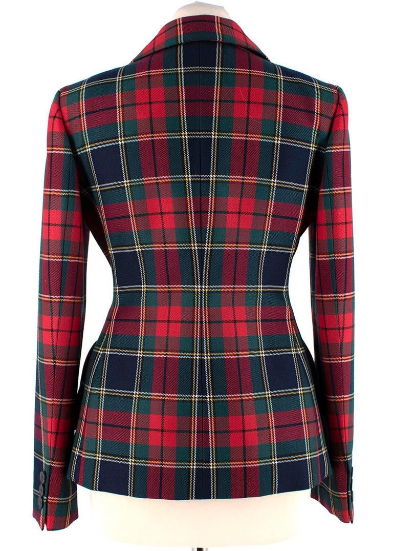 Dior Tartan Double Breasted Wool Blazer Jacket - Size US 4 at 1stDibs