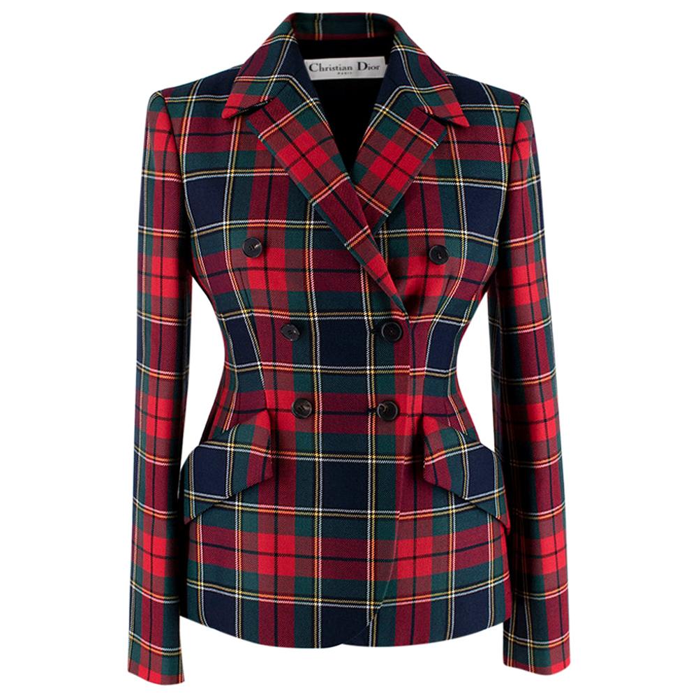 Dior Tartan Double Breasted Wool Blazer Jacket - Size US 4
