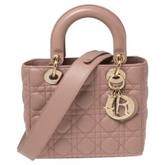 Dior Taupe Cannage Quilted Leather Small My Lady Dior Tote